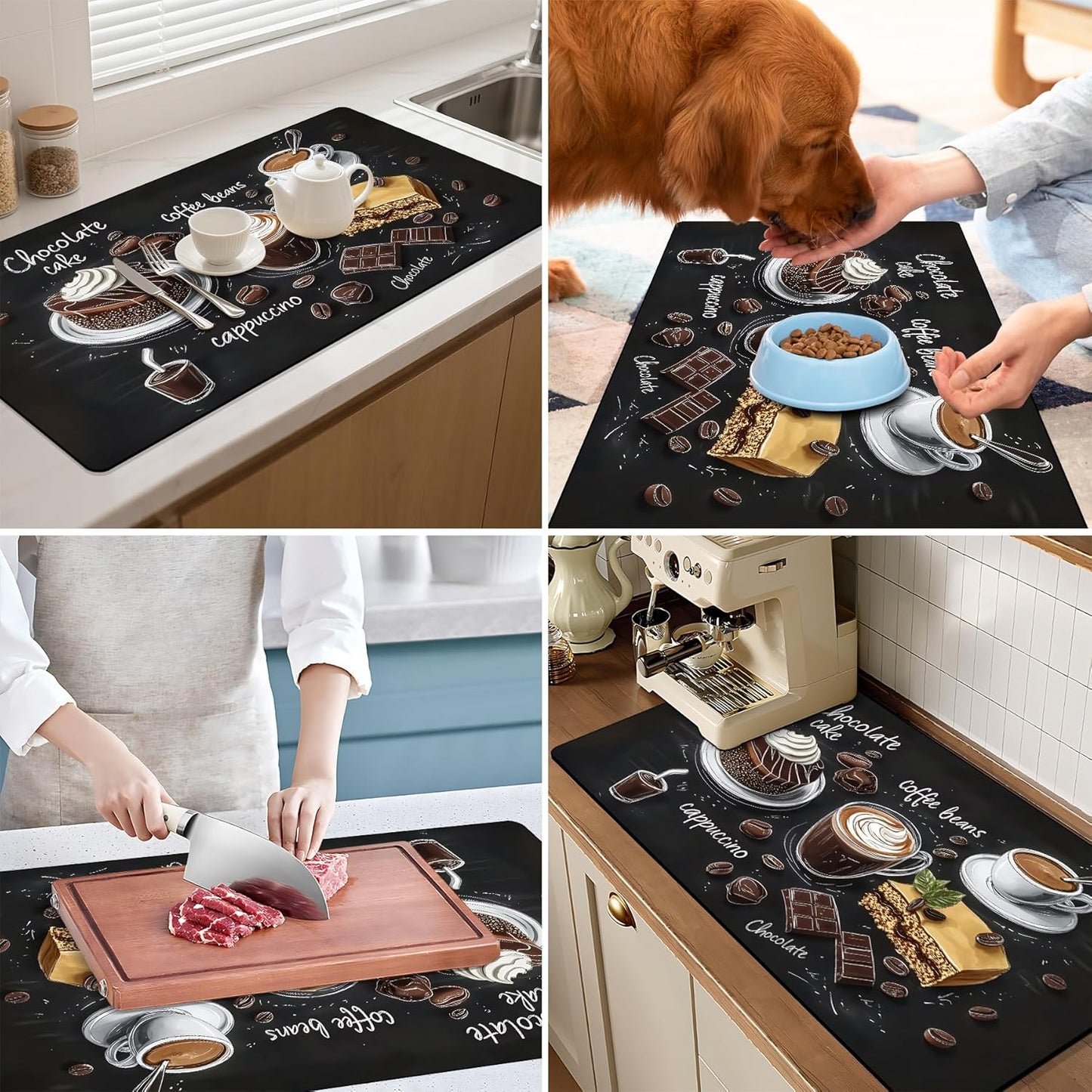 17"x 32" Coffee Bar Mat, Coffee Chocolate Absorbent Dish Drying Mat Cuttable Hide Stain Draining Table Pad for Kitchen Counter, Coffee Bar Accessories