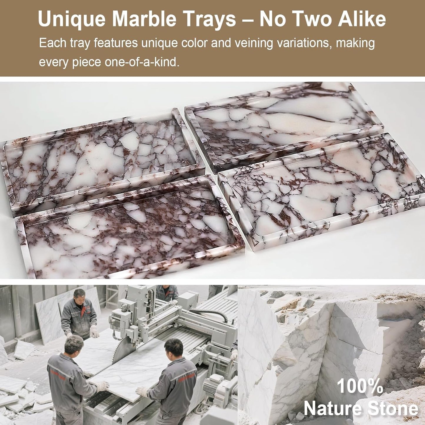 Natural Marble Vanity Tray - Moujings Genuine Marble Perfume Tray for Bathroom Decor, Stone Bathroom Vanity Organizer Tray for Kitchen Counter, Candles, Jewelry, Coffee, Makeup, Key