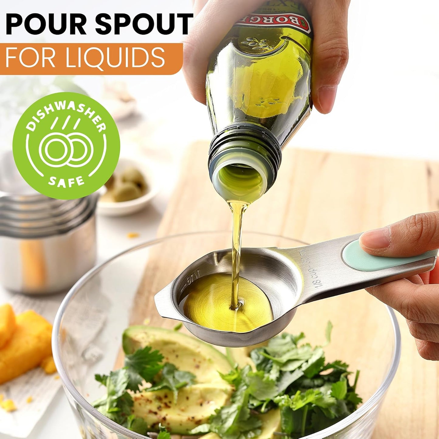 Spring Chef Magnetic Stainless Steel Measuring Cups (Patent Pending), Kitchen Tools with Easy to Read Markings for Measuring Dry or Liquid Ingredients, Set of 7, Desert Sunset