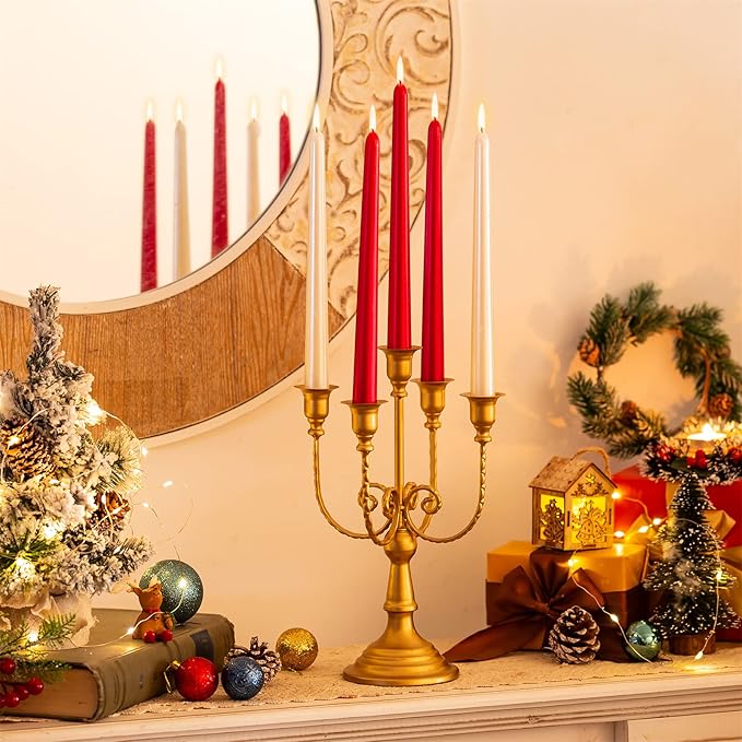 Sziqiqi Candelabra Candle Holder Gold Set of 6-5-arm Metal Candlestick Holders for Taper Candles for Centerpieces Table Wedding Christmas Fireplace Decor Birthday