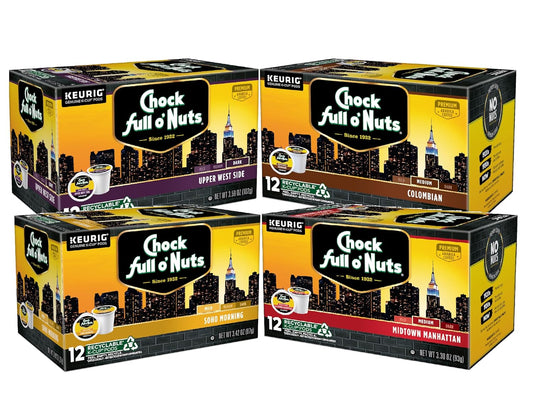 Chock full o’Nuts Variety Pack Keurig K-Cup Pods for Keurig Brewers – Premium Arabica, Mild, Medium and Dark Roast – Single Serve – 4 Packs of 12 K-Cup Pods