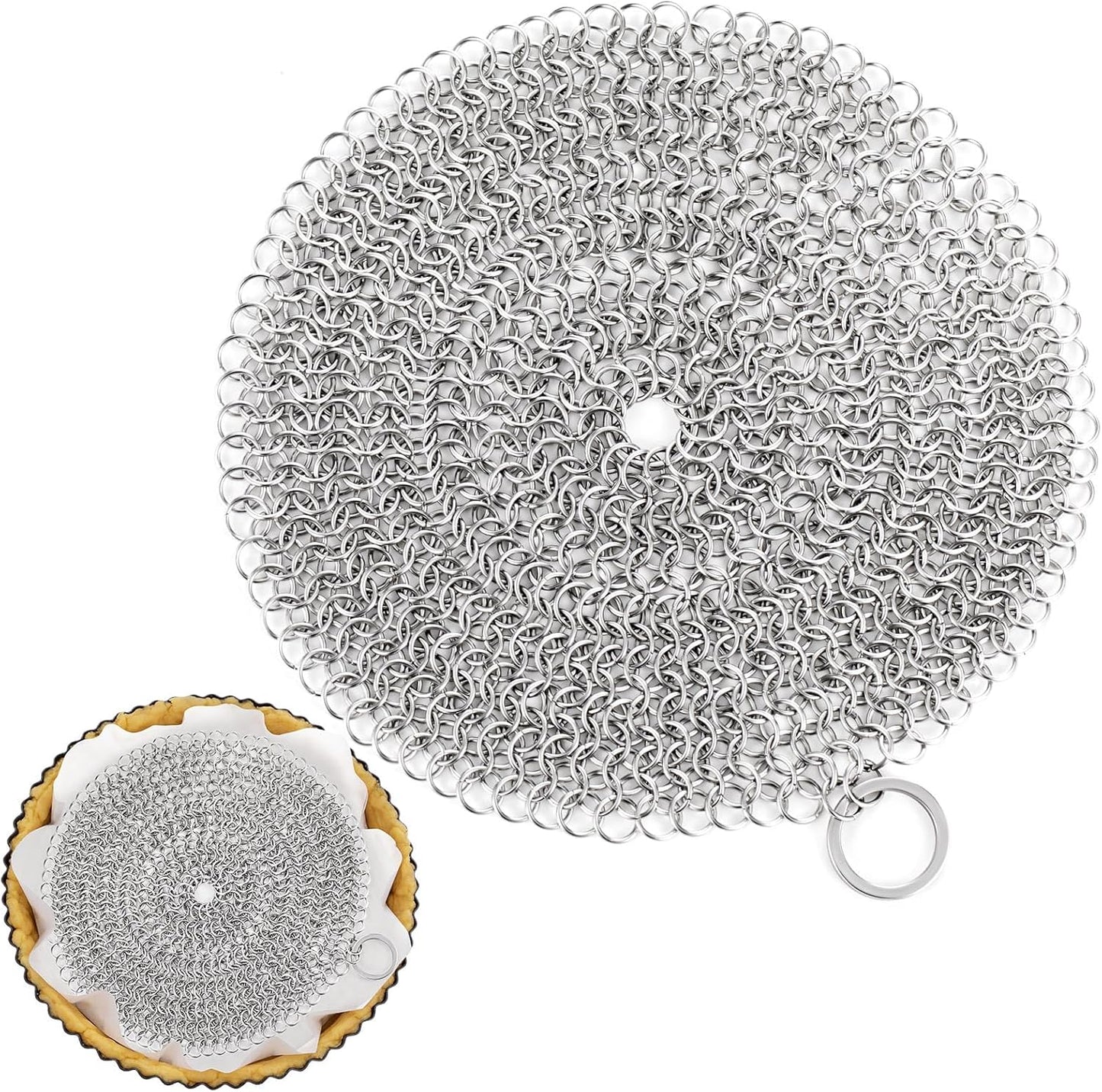 Patelai 1 Pcs Stainless Steel Pie Weights for Baking Universal Fit Pie Weight for 7-10 Inch Pies Round Metal Pies Weights Chain Dishwasher Safe Durable Blind Baking Dough Cooking Pastry (8 Inch)