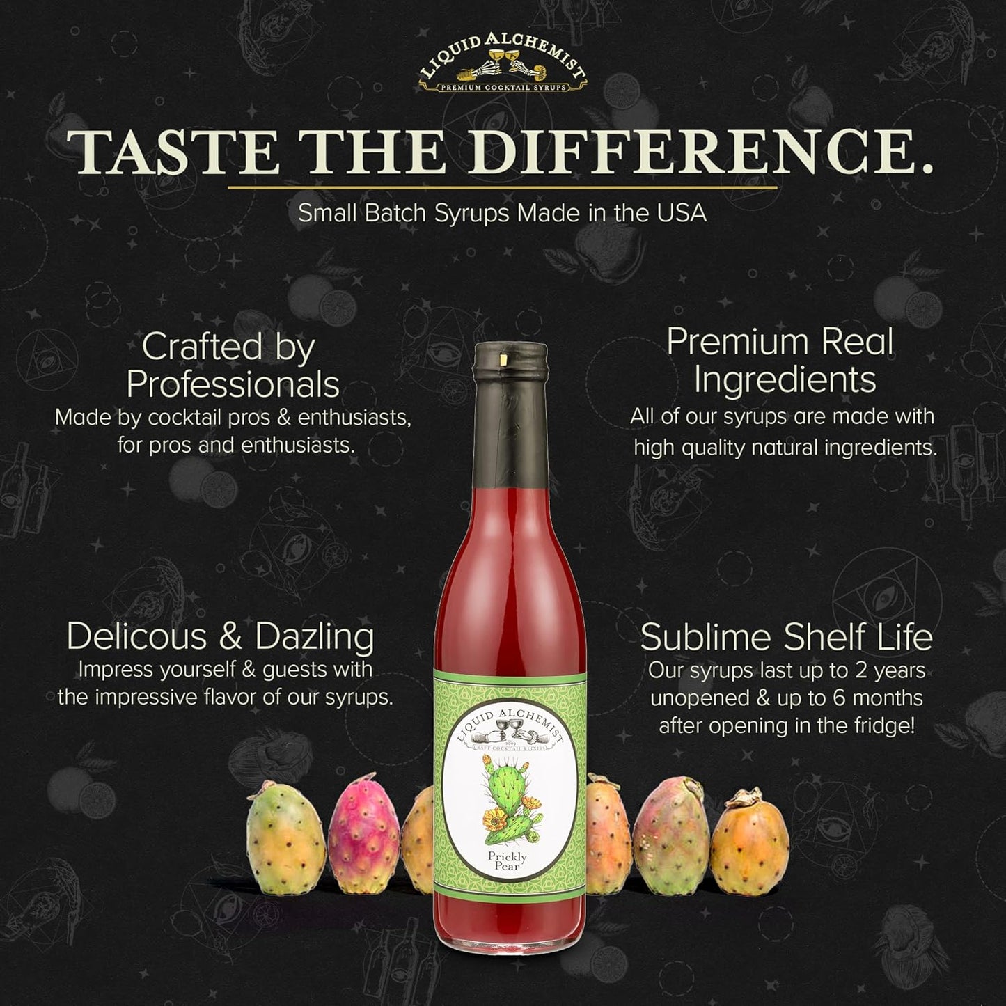 Liquid Alchemist Prickly Pear Syrup for Cocktails - Real Ingredients Make our Prickly Pear Puree a Perfect Margarita Mix - Our Vegan Drink Syrups are Non-GMO & Last up to 2 Years (12 oz)