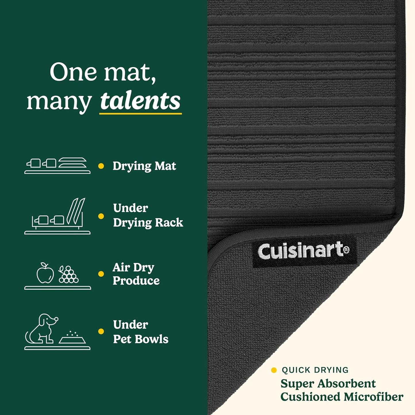 Cuisinart Dish Drying Mats for Kitchen Counter - (2) 18" x 24" Ultra Absorbent Dish Drying Mat XL - Foldable, Machine Washable, Fast Drying Dish Mat (Horizontal Stripes)