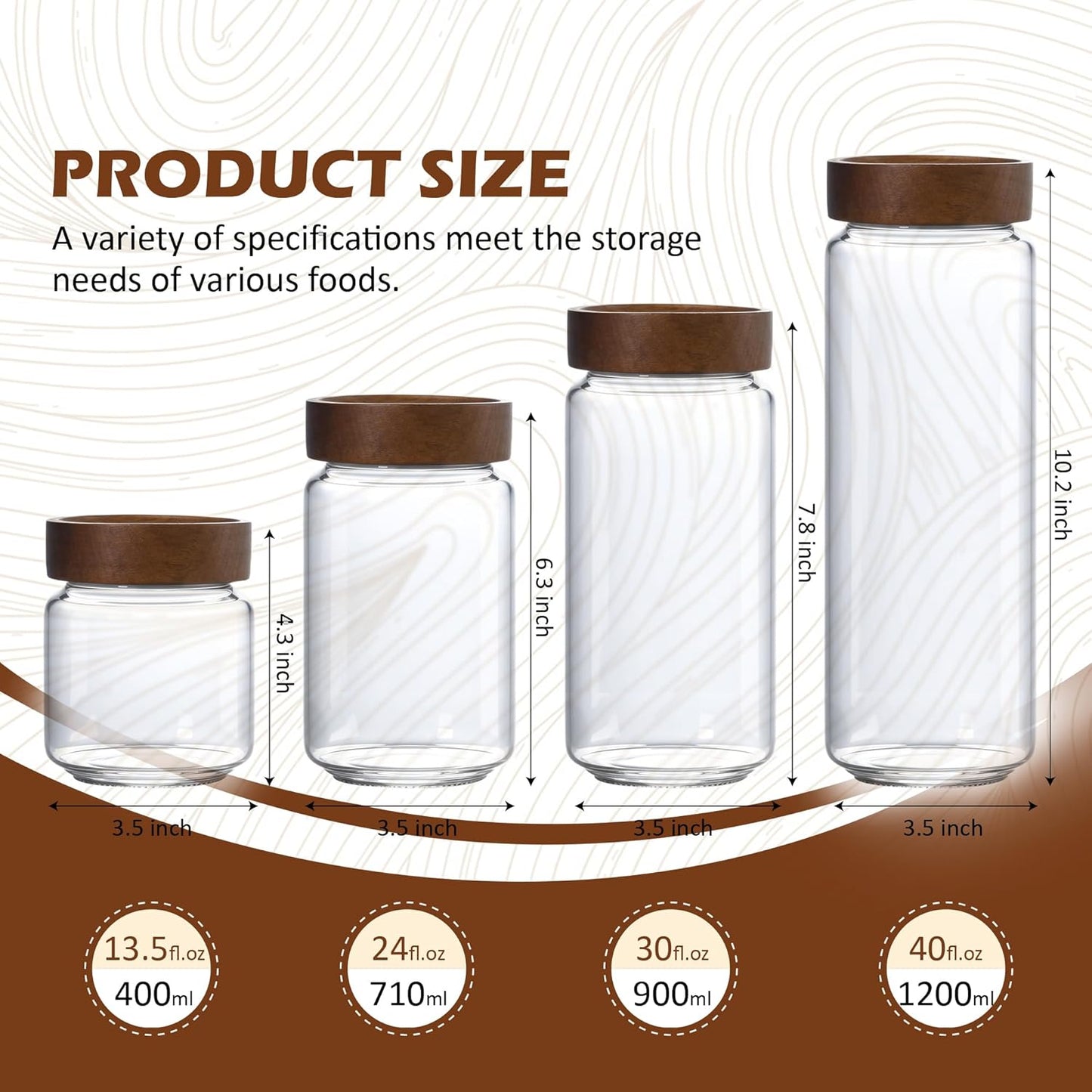 30 oz/900 ml Glass Jar with Airtight Wooden Screw Top Lid, Clear Stackable Food Storage Canister, Large Tall Decorative Glass Container for Coffee, Candy, Cookie, Sugar, Oatmeal, Salt, Pasta