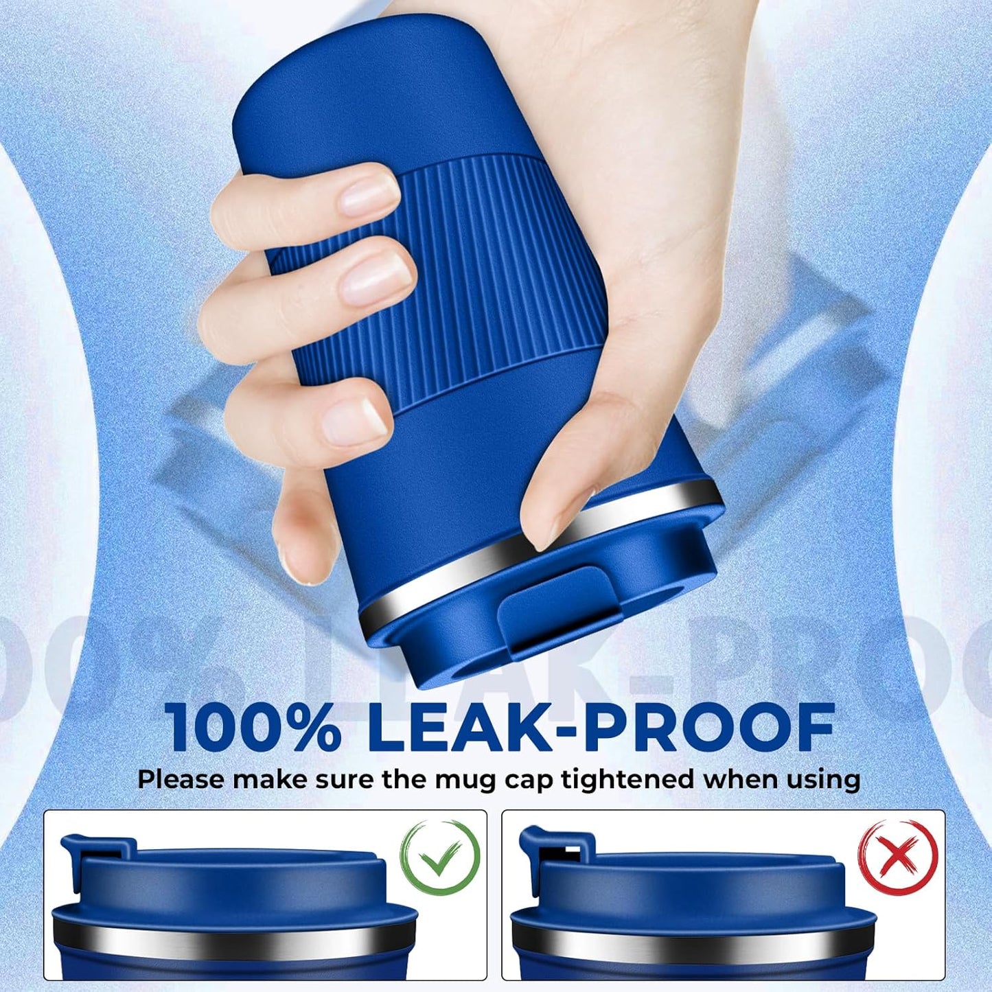 Insulated Coffee Tumbler 12 oz, Stainless Steel Coffee Mug with Lids, Travel Coffee Mug Leak Proof, Double Wall Vacuum Insulated Reusable Coffee Cup, Keep Drinks Hot and Cold (Deep Azure, 12 Ounces)