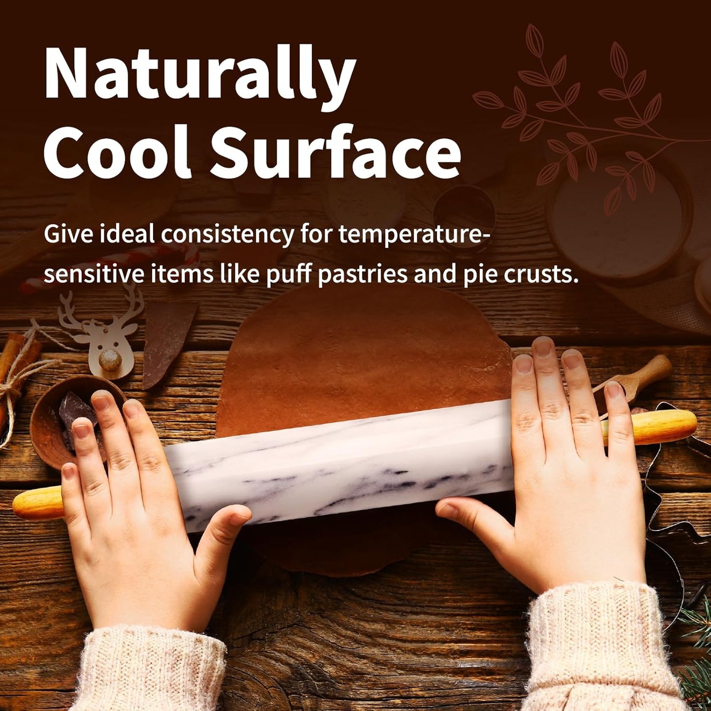 Marble Rolling Pin 18 Inch with Stand Heavy Duty, Weighted Baking Roller Pin for Making Pizza and Dough, Flour Tortillas, Pastry, Non-Stick Rolling Pin Stable and Anti-Slip, Dishwasher Safe