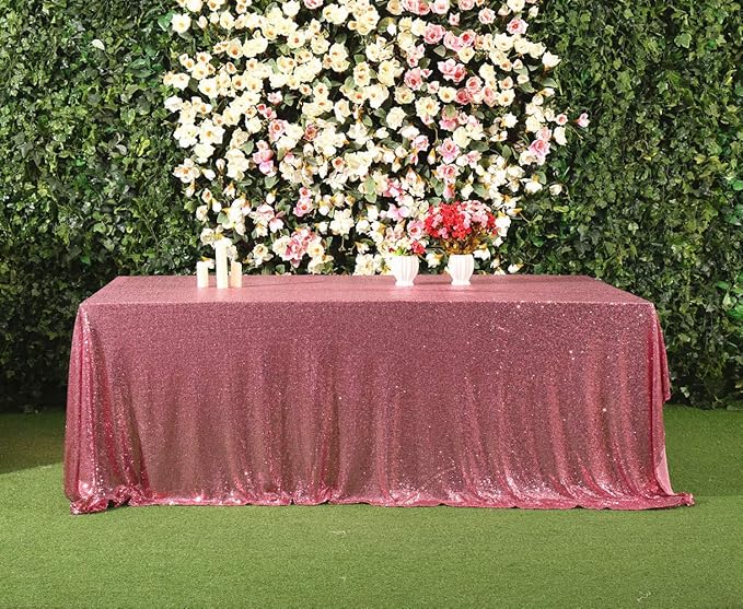 SquarePie Sequin Tablecloth 90 x 156 Inch Fuchsia Pink Sparkly Table Linen for Wedding Party