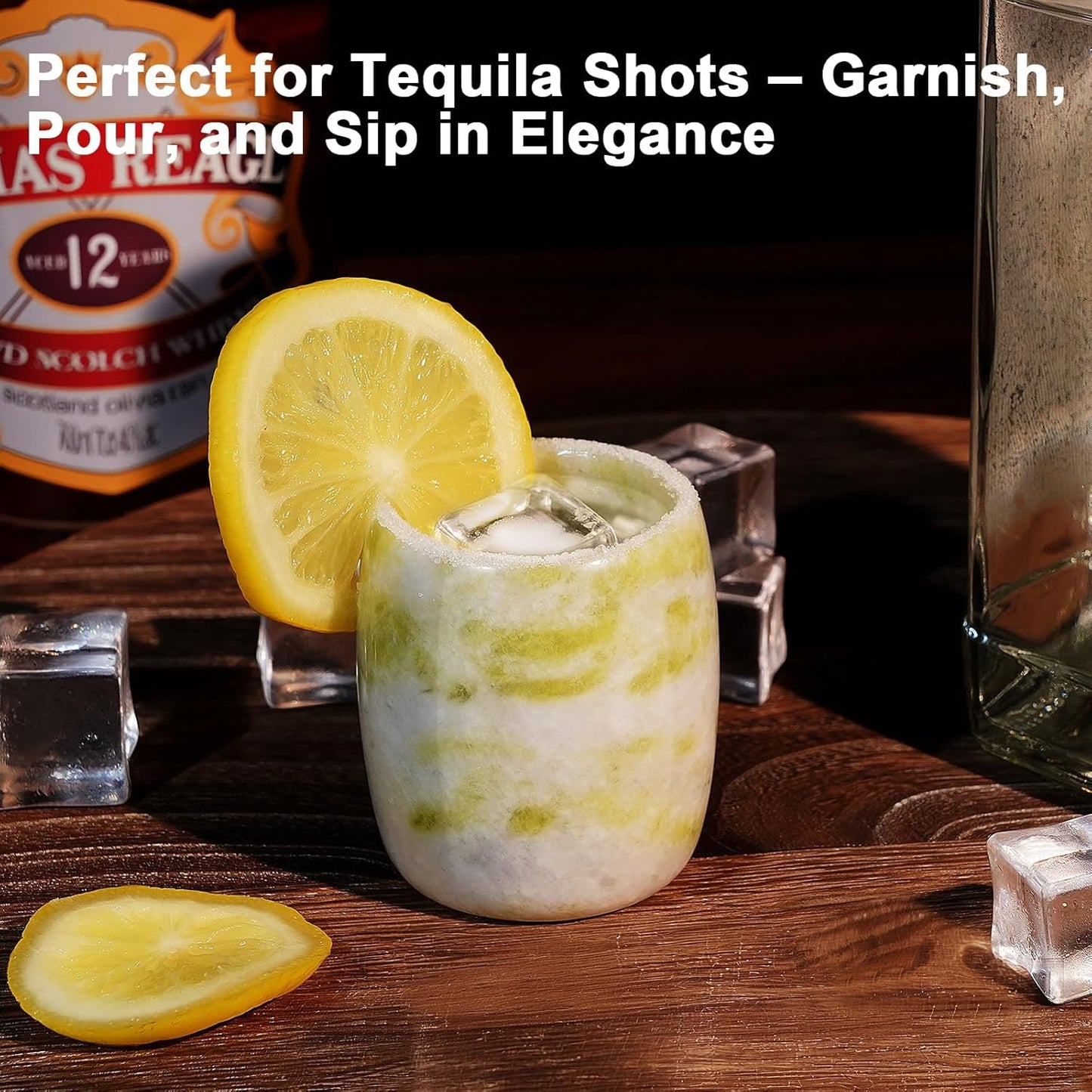 Handcrafted Natural Jade Shot Glasses – Set of 2 | 1.8 oz Whiskey, Espresso & Tequila Cups in Unique Drum Shape, Oriental Inspired Luxury Gift for Men & Whiskey Lovers