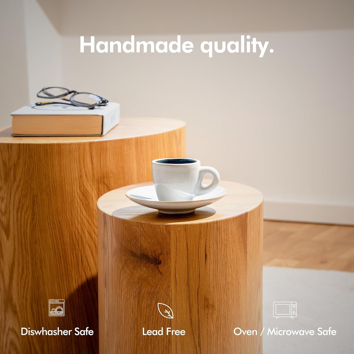 KIVY 3 oz Espresso cups set of 4 - Thick walled stoneware espresso cup set - Italian style espresso cups and saucers - Expresso shots cup - Small coffee mugs and saucers - Blue