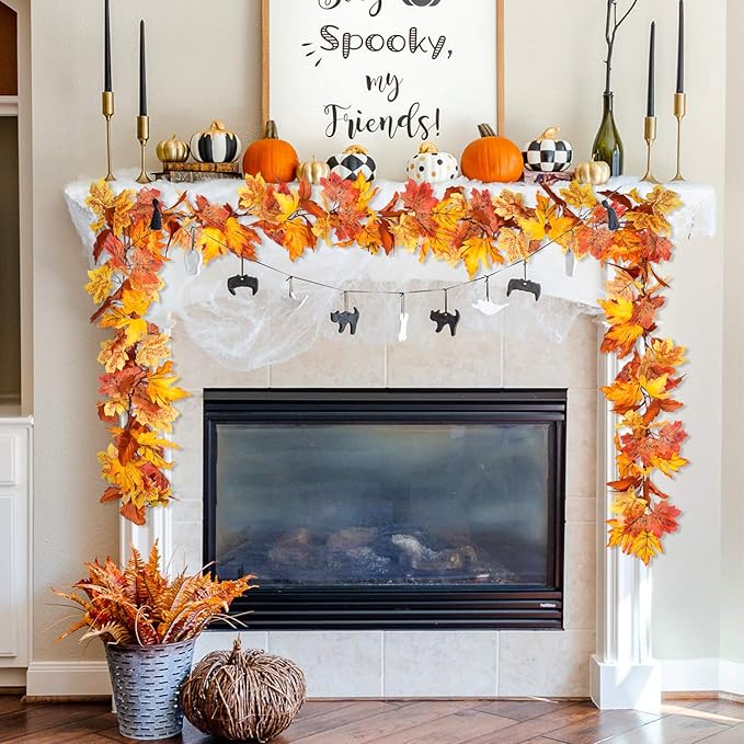 Lvydec 2 Pack Maple Leaves Fall Garland Clearance - 5.8ft/Strand Artificial Fall Foliage Garland Colorful Autumn Decoration for Home Wedding Party Thanksgiving