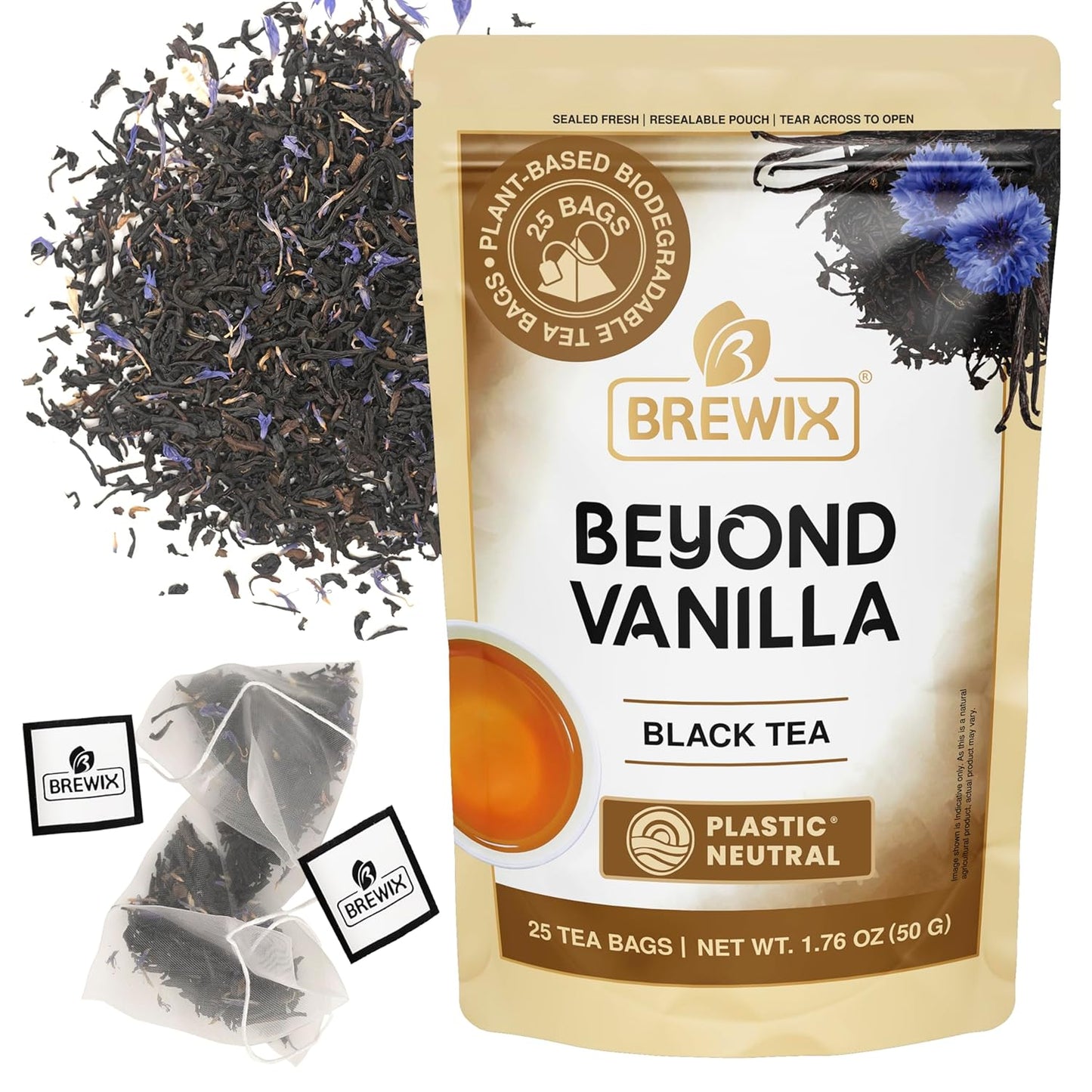 BREWIX, Vanilla Caramel Dessert Tea (25 Pyramid Black Tea Bags) | Naturally Flavored, Caffeinated & Sugar-Free | A Cozy & Indulgent Brew for Anytime Cravings