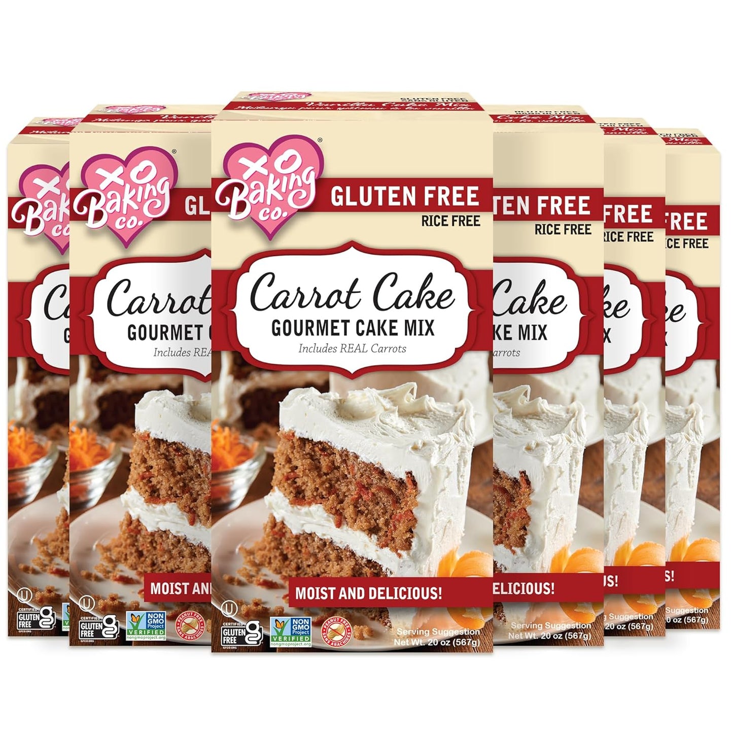 XO Baking Co. Gluten Free Carrot Cake Gourmet Cake Mix; Contains Real Carrots; Non-GMO; Kosher; Rice Free; Soy Free; Dairy Free; Peanut Free; No Preservatives; No Artificial Flavors or Colors, 6-Pack