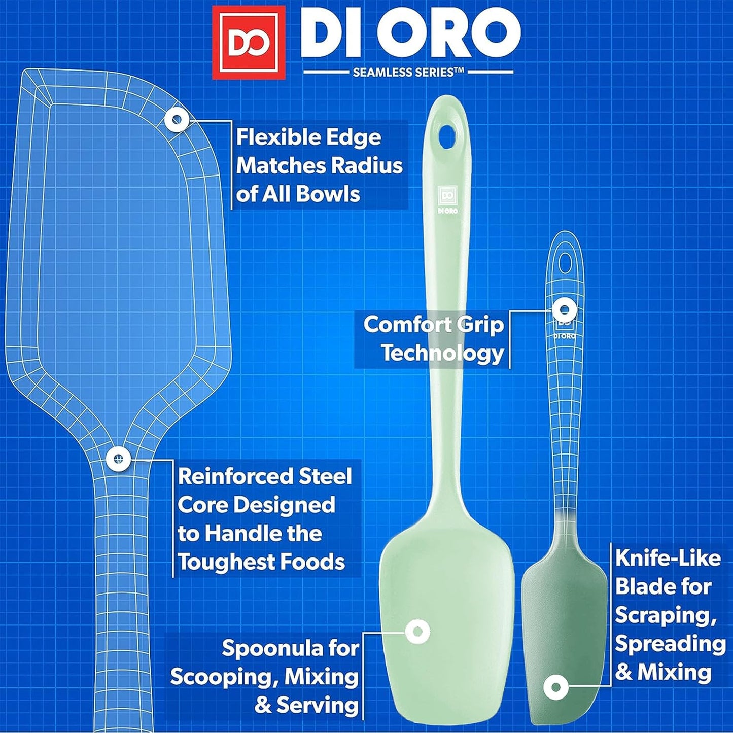 di Oro Living Silicone Spatula Set - Rubber Kitchen Spatulas for Baking, Cooking, & Mixing - 600°F Heat-Resistant & BPA Free Silicone Scraper Spatulas for Nonstick Cookware - Dishwasher Safe (Pastel)