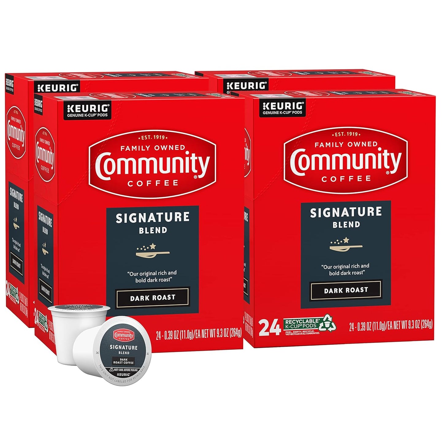 Community Coffee Signature Blend 96 Count Coffee Pods, Dark Roast, Compatible with Keurig 2.0 K-cup Brewers(Pack of 4,24 Count Total)