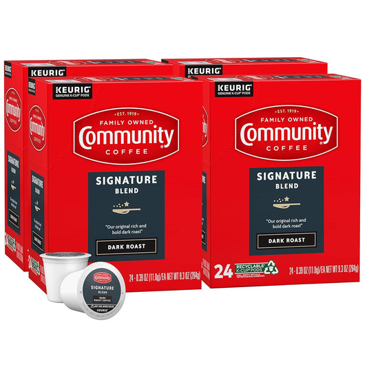 Community Coffee Signature Blend 96 Count Coffee Pods, Dark Roast, Compatible with Keurig 2.0 K-cup Brewers(Pack of 4,24 Count Total)
