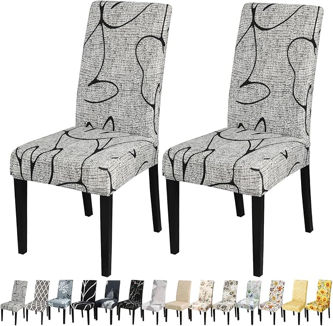 JQinHome Pattern Chair Covers for Dining Room Set of 2, High Stretch Removable Washable Parsons Chair Slipcover for Home Party Hotel Wedding Ceremony (2PCS, Lotus Gray)