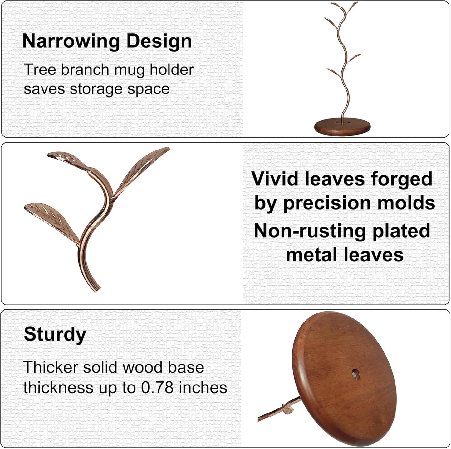 Leaf Shaped Coffee Tea Cup Mug Holder Stand for Countertop, Perfect Coffee Bar Accessory & Kitchen Home Organizer Gold