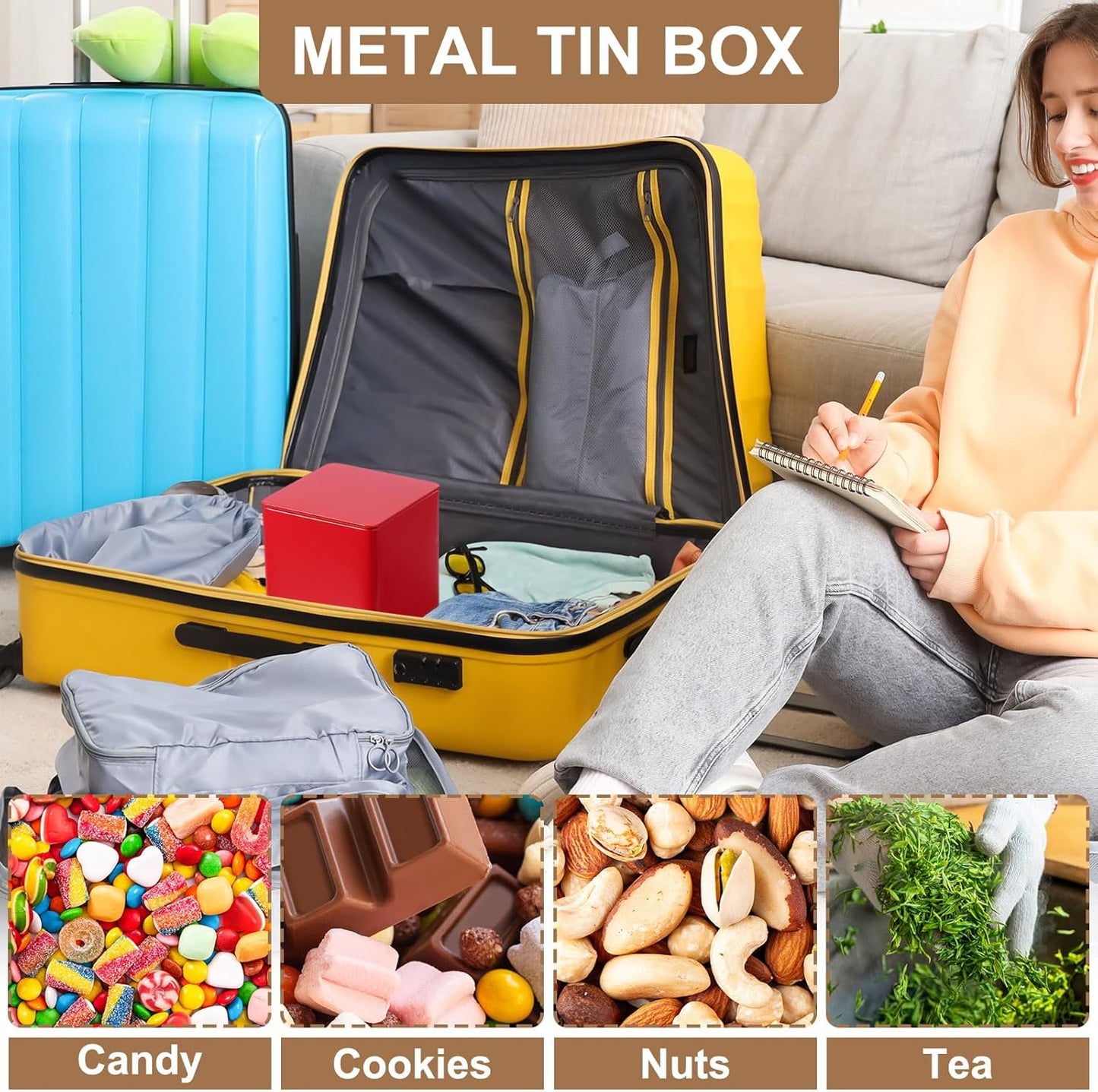 PATIKIL Metal Tea and Tin Set 3.35"x3.35"x3.35", 2 Pcs Airtight Storage Square Container with Lid for Loose Tea Coffee Candy Treats Gifts Spice DIY, Black