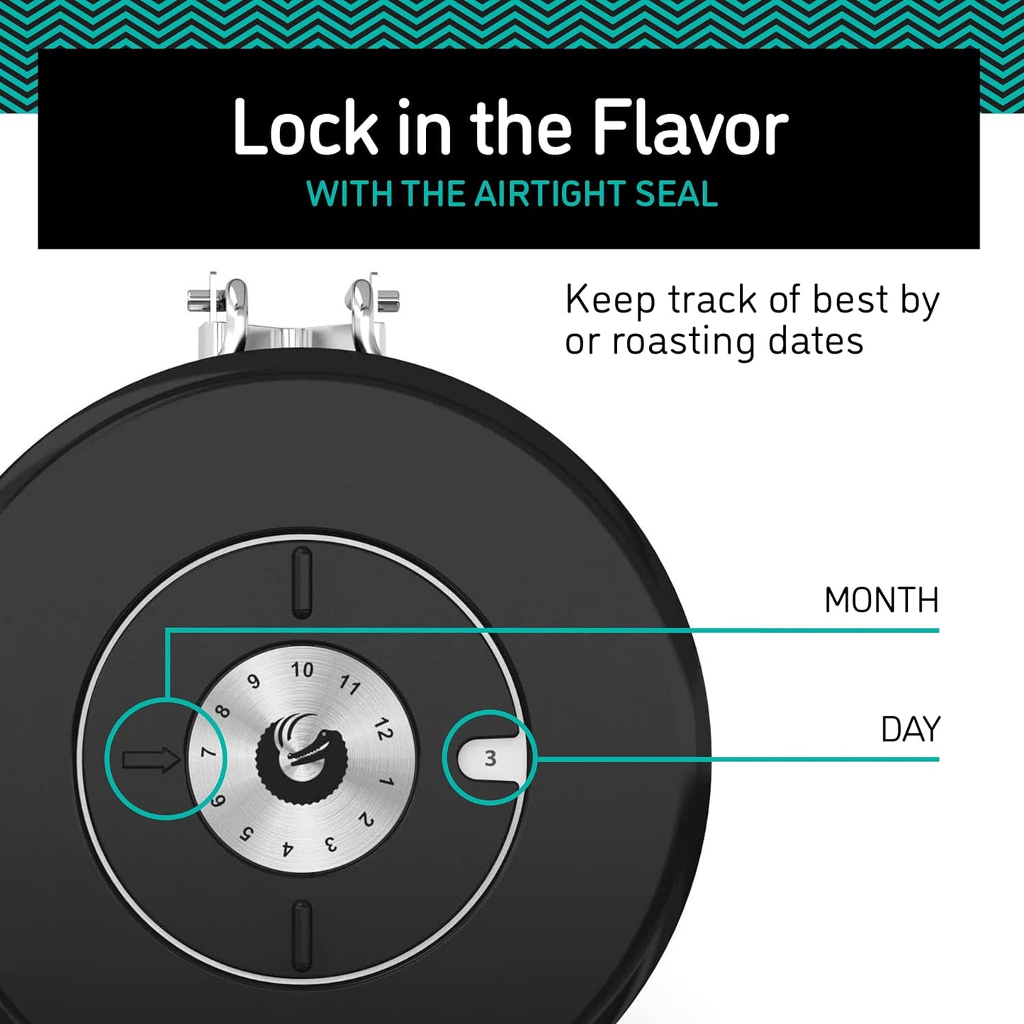 Coffee Gator Coffee Canister, 16oz Airtight Stainless Steel Kitchen Food Storage Container with Date Tracker, CO2-Release Valve and Scoop for Sugar, Beans, Tea, Sugar, Cereal, Cookies Jars - Black