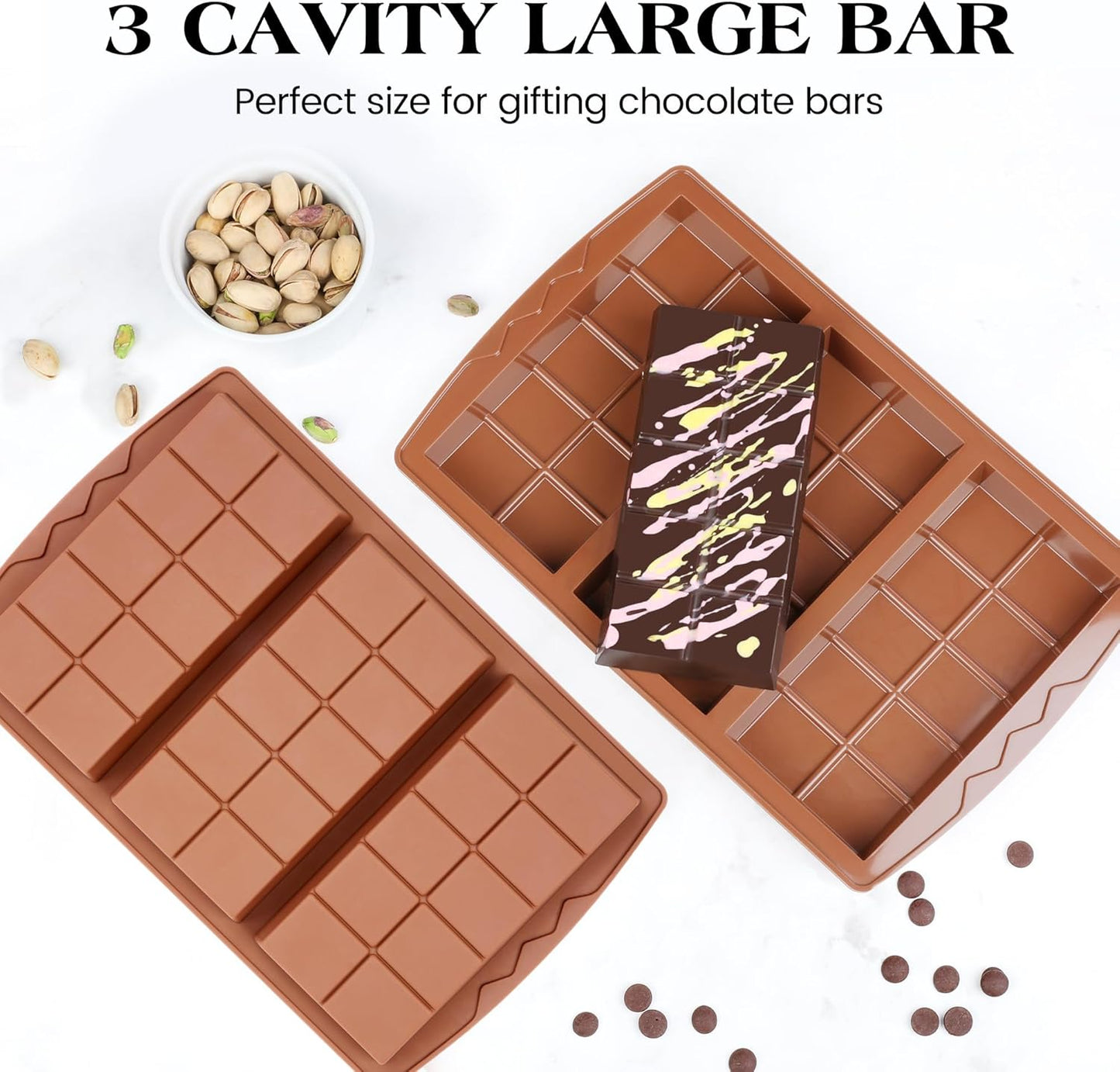 2 Pcs Chocolate Bar Molds Deep Large Chocolate Molds Silicone Break Apart Thick Silicone Molds for Candy Bar, With 100 Pcs Bags and 1 Pc Scraper Set (10 Snap）