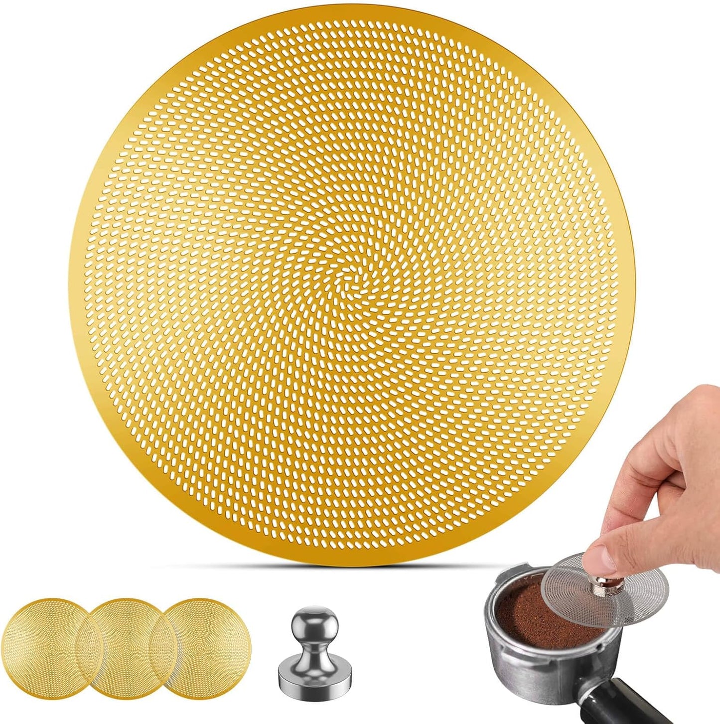 3 Pcs 58mm Espresso Puck Screen - 0.2mm Ultra Thin Espresso Puck, Metal Reusable Coffee Filter, Compatible with Espresso Machine 58mm Portafilter Basket (Golden)