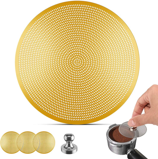 3 Pcs 54mm Espresso Puck Screen - 0.2mm Ultra Thin Espresso Puck, Metal Reusable Coffee Filter, Compatible with Espresso Machine 54mm Portafilter Basket (Golden)