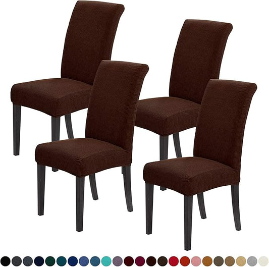 Joccun Chair Covers for Dining Room Set of 4,Dining Chair Slipcovers Stretch Dining Room Chair Covers Seat Protector,Washable Parsons Chair Cover for Home,Hotel(Chocolate,4 Pack)