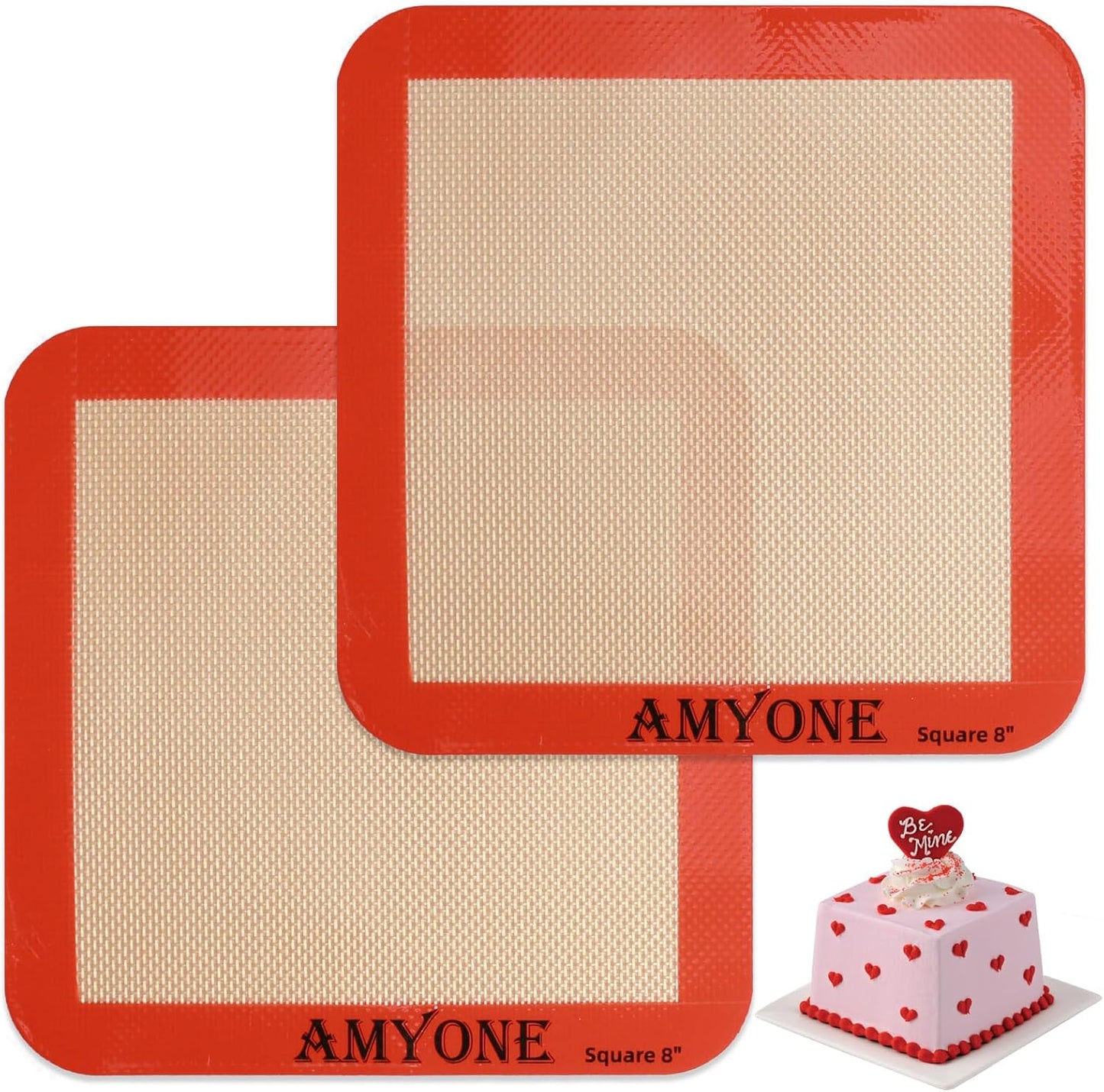 Silicone Baking Mats for 8 inch Square Cake Pan, Non-stick Reusable Cookie Sheet Liner for Baking Pan, Professional Food Grade Oven Liner Sheets Mats for Bread/Toast/Pastry/Cookie/Pie/Pizza 2 PCS 8x8