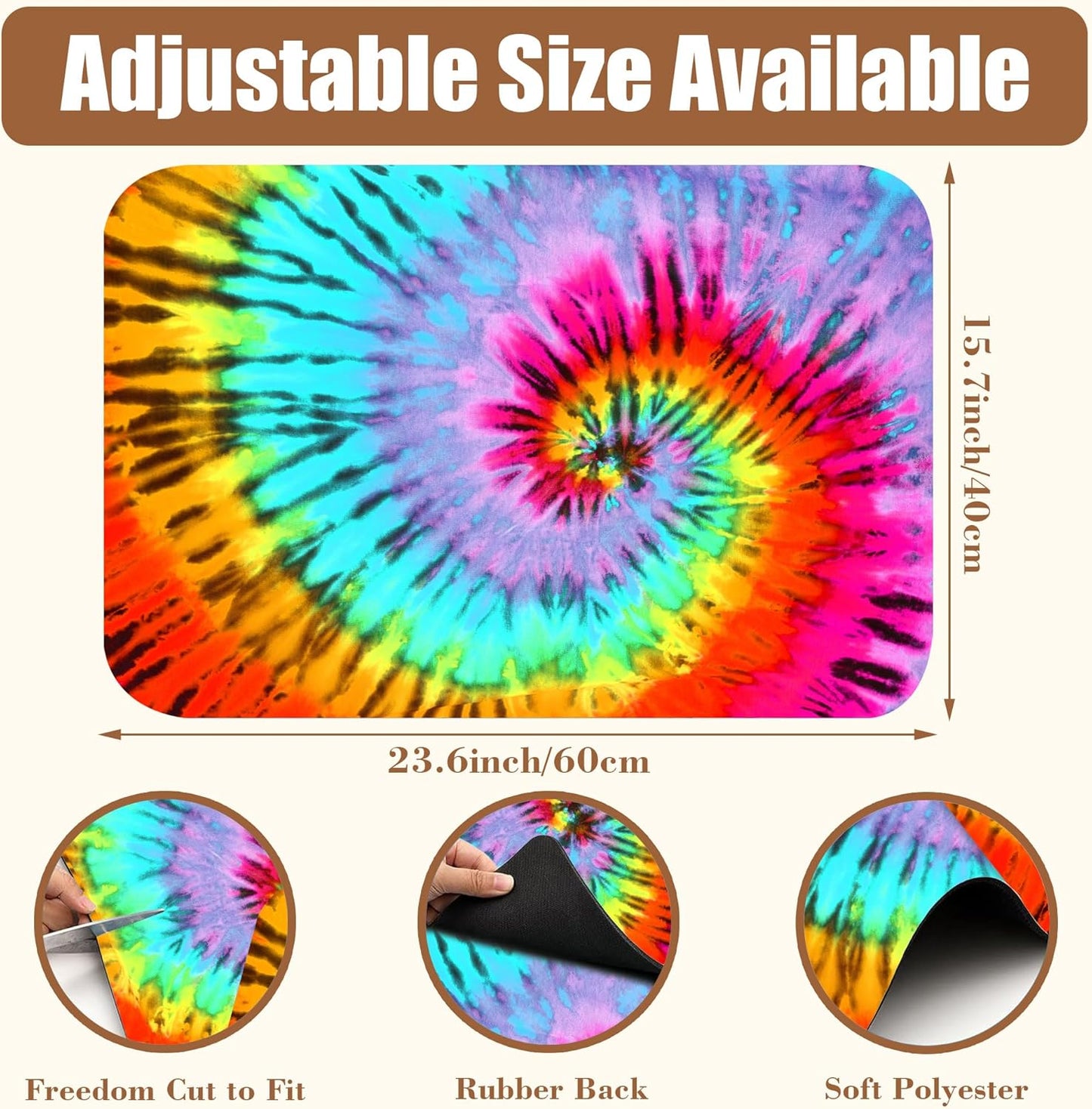 Dish Drying Mat Colorful Tie Dye Coffee Bar Mat for Countertop Absorbent Rubber Backed Hide Stain Dish Drainer Rack Pad Coffee Pot Espresso Machine Dining Room Decoration 15.7 x 23.6 Inch