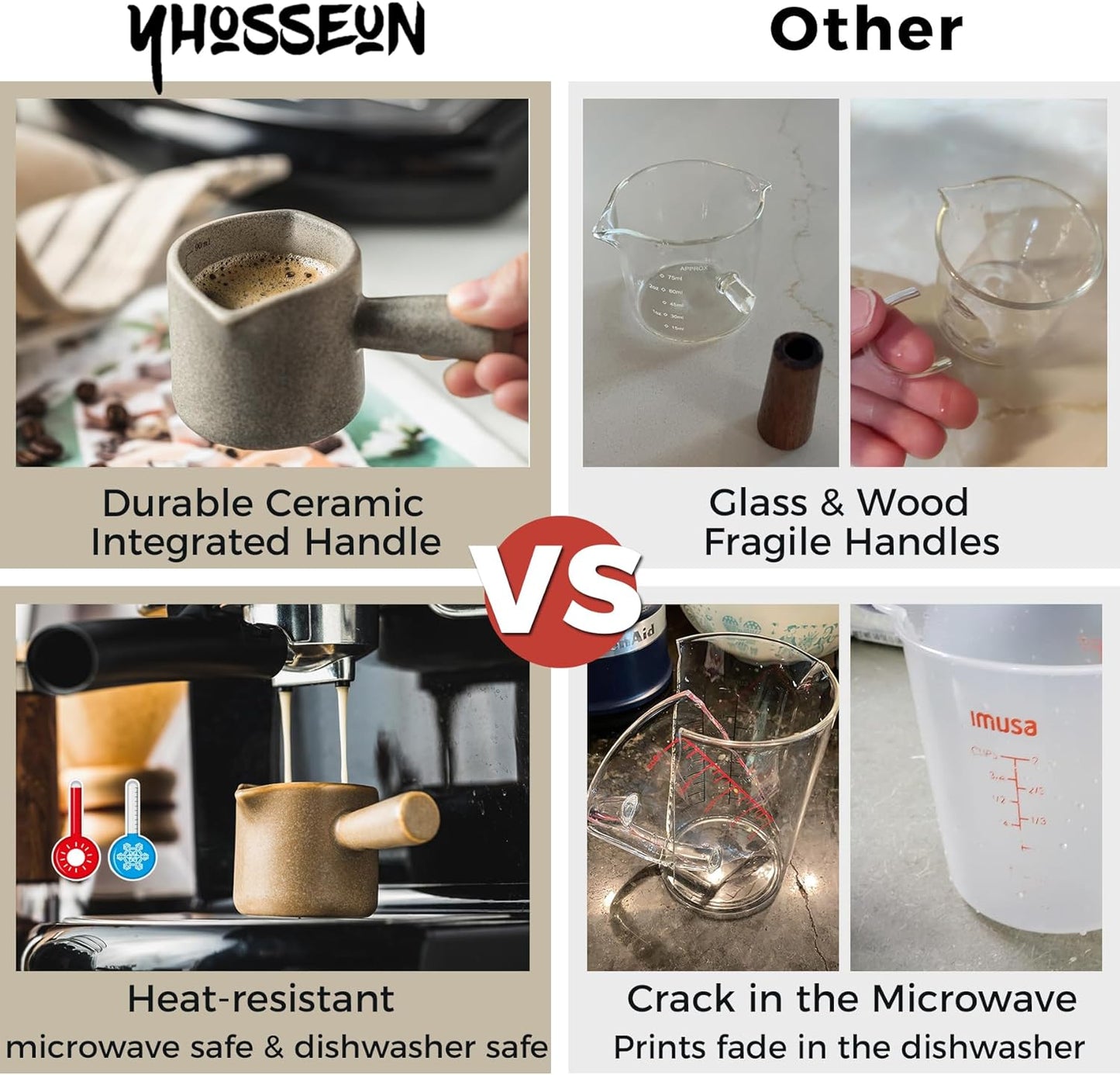 Espresso Measuring Cup, Ceramic Espresso Cup with Handle, Expresso Shots Cups Double Spouts Milk Cup, Espresso Accessories, 3 Oz/ 90 Ml, Brown