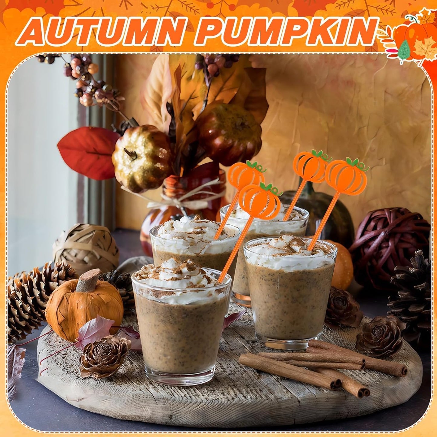 36 Pcs Fall Cocktail Stirrers, Pumpkin Drink Stirrers Plastic Swizzle Sticks Reusable Coffee Stirrer Stir Sticks for Halloween Autumn Thanksgiving Party Tea Coffee Bar Decoration