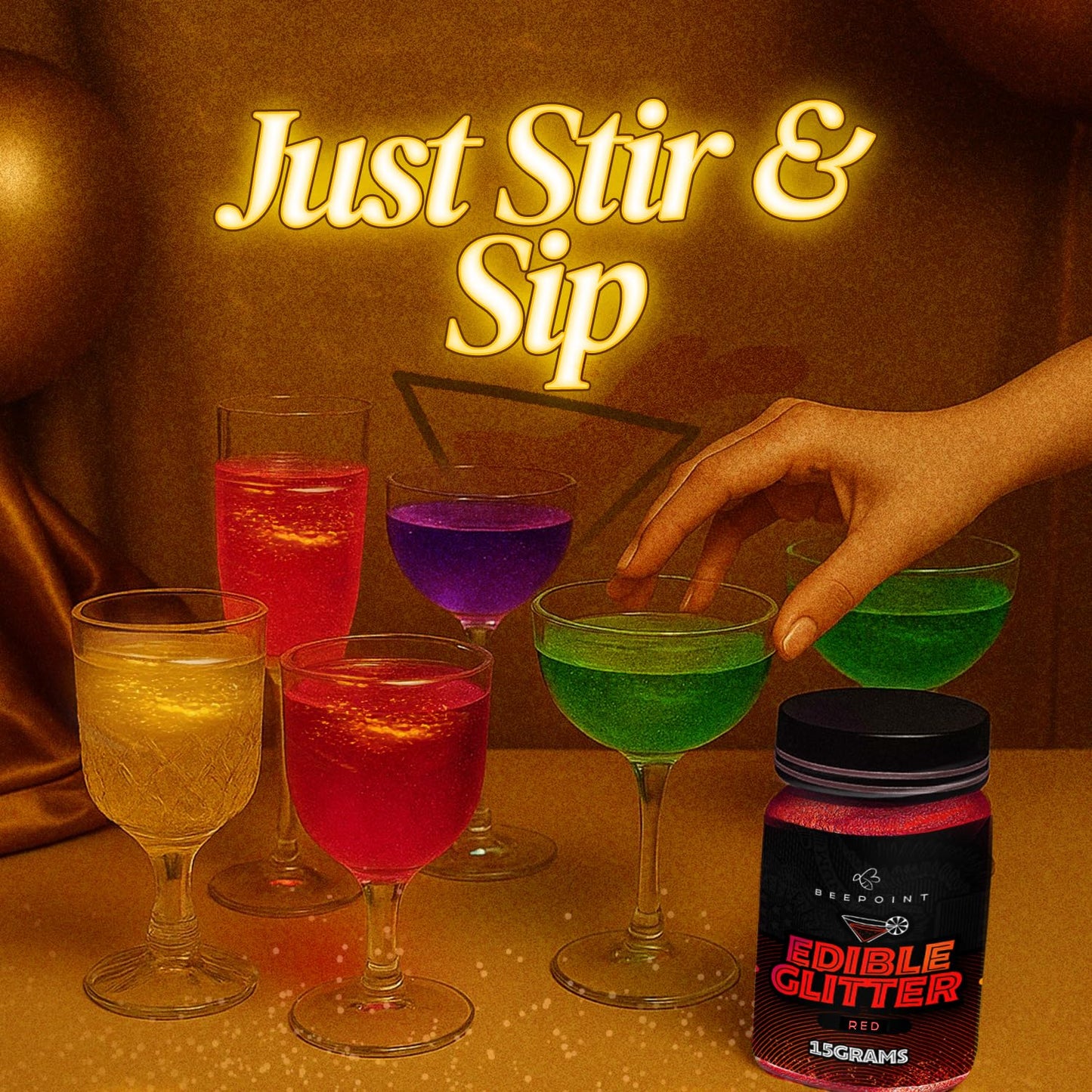 BeePoint Red Edible Glitter for Drinks 15g - Food Grade, Vibrant Color Shimmer Powdered Dust for Drinks, Cocktails, Cake Decorating, Baking, Chocolates, Candy, Sweets, & Cookies - Vegan & Gluten Free