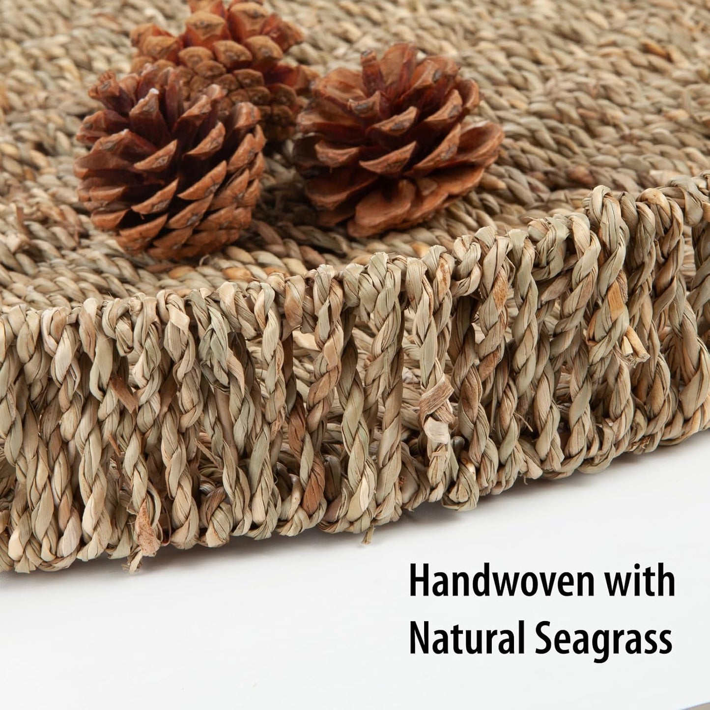 Round Ottoman Tray Large Wicker Serving Tray with Handles for Coffee Table, 20 Inch Handwoven Natural Seagrass Tray