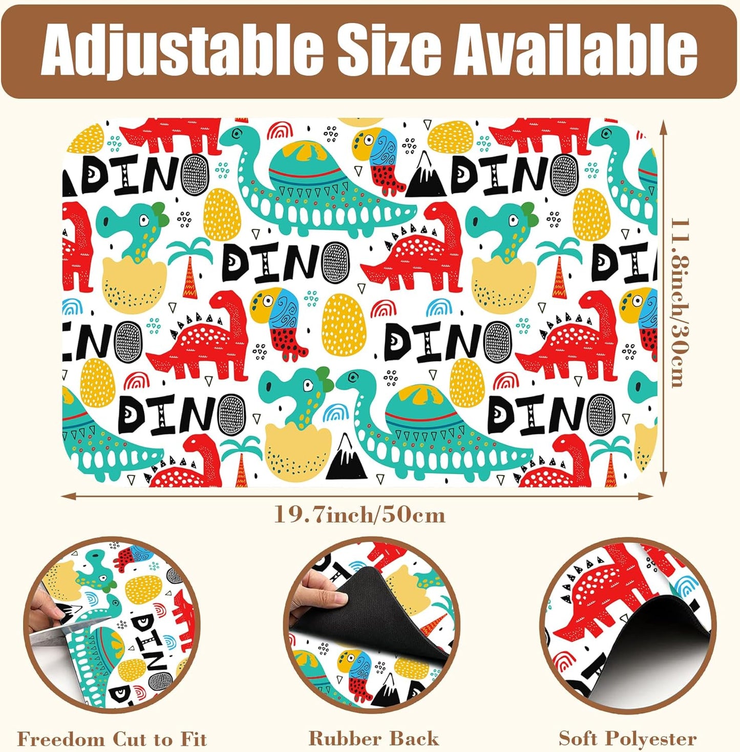 Dinosaur with Palms and Eggs Coffee Mat Absorbent Dish Drying Mat for Kitchen Counter Hide Stain Rubber Backed Coffee Bar Accessories Fit Under Coffee Maker Espresso Machine, 11.8 x 19.7 Inch