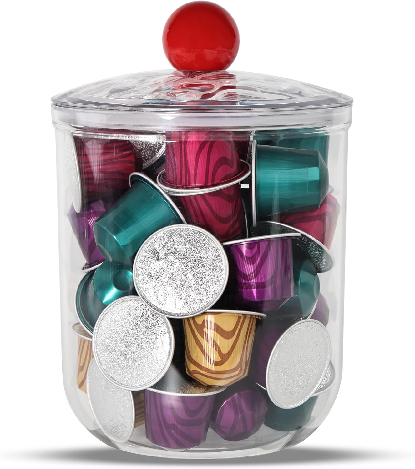 Coffee Pod Holder with Lid,Clear Plastic K Cup Organizer Holder Coffee Capsule Filter Storage Container Home or Office Counter Organizer Bar Accessories With 50Pcs Stickers-1400ml