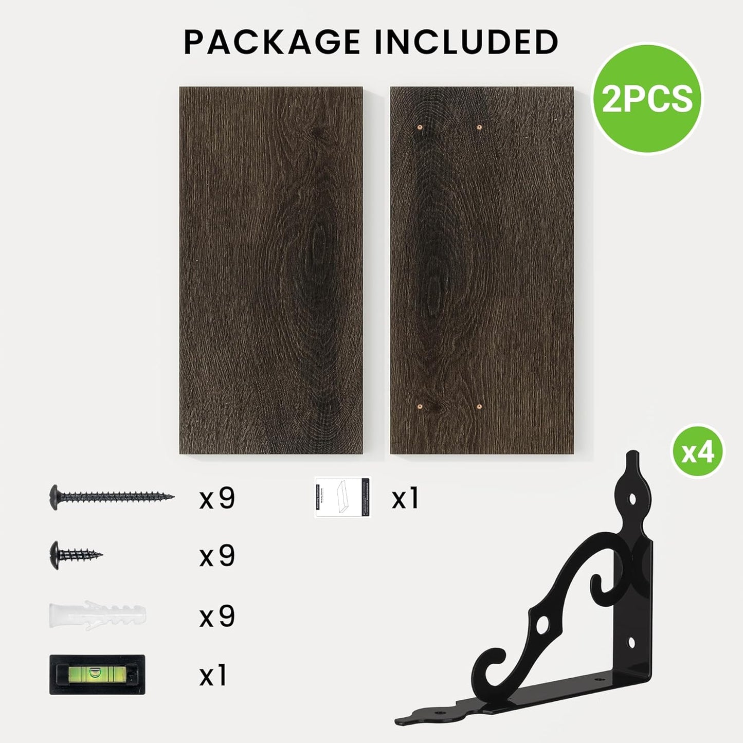 RICHFOCUS Floating Shelves for Wall Decor, 8 Inch Deep Wall Shelves Set of 2, 16W x 8D Black Floating Shelves Wall Mounted with Metal Brackets, Rustic Wood Shelves for Living Room Bedroom Kitchen