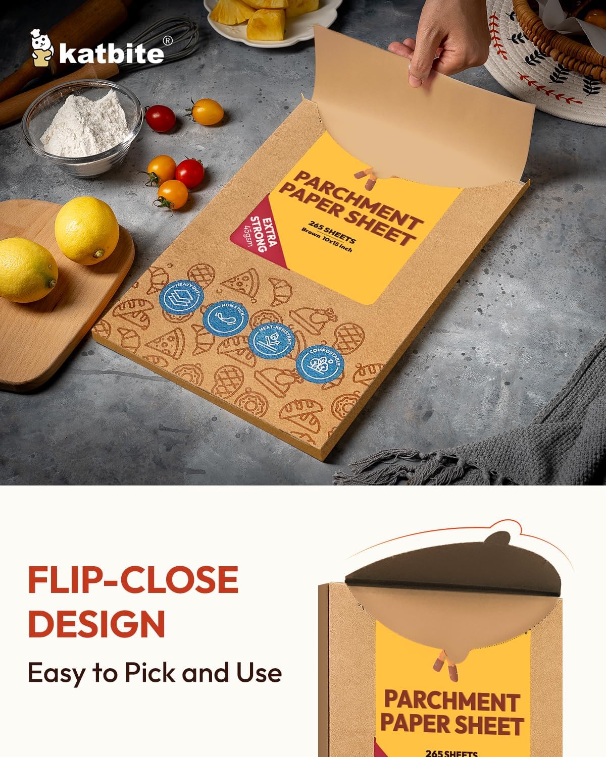 Katbite 265Pcs 10x15 inches Parchment Paper Sheets, Heavy Duty Unbleached Baking Paper, Pre-cut and Oil Proof Perfect for Steaming Cooking Bread Cake & Wrapping Foods[Advanced Series]