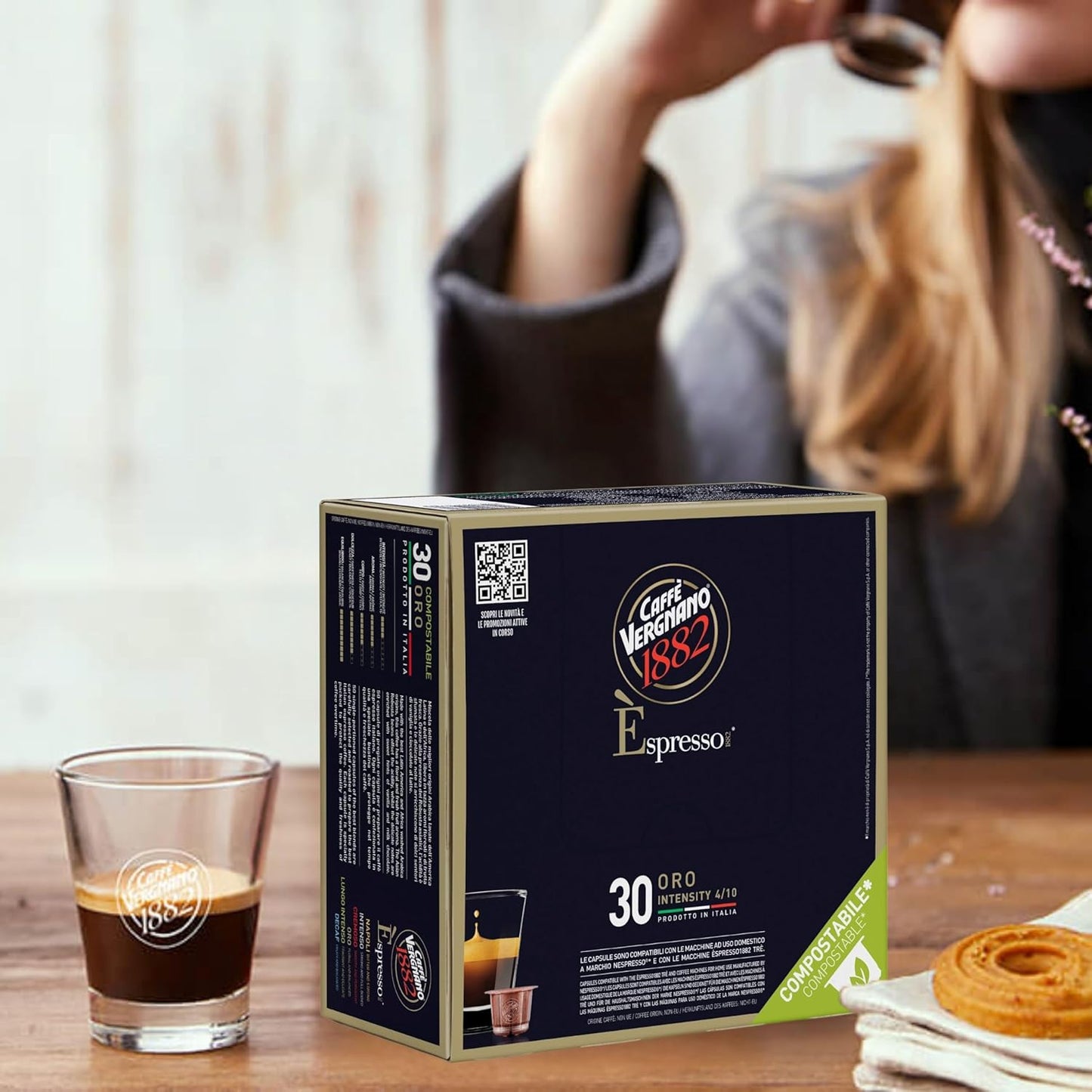 Caffe' Vergnano 1882 Medium Roast Espresso Original Line Machine Compatible Capsules, Single-Serve Arabica Robusta Espresso, Italian Coffee For Nespresso Coffee Machines, Intensity 4/10, Oro, 30 Ct