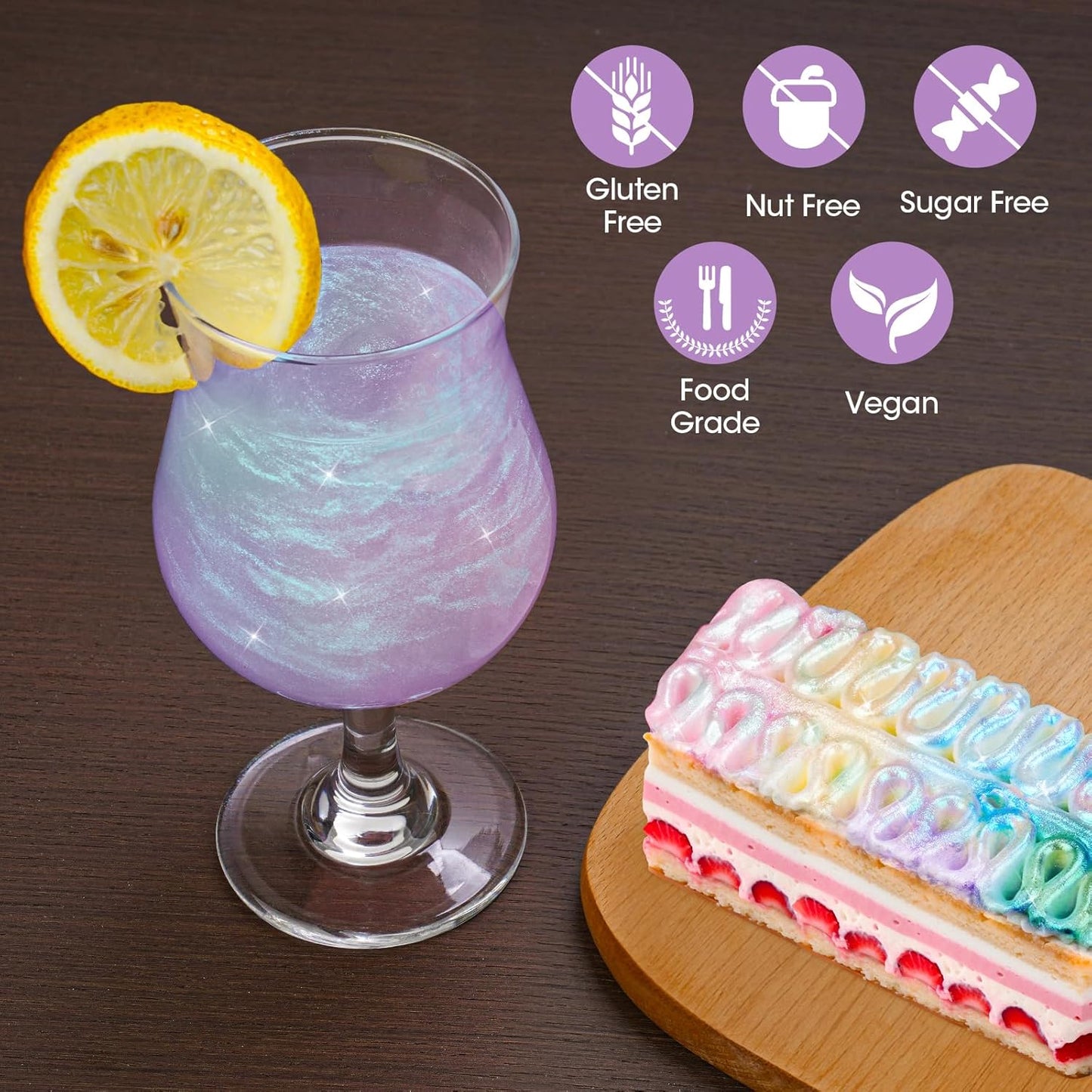 NiHome Edible Food-Grade Glitter Powder Glimmer Luster Dust Metallic Fancy Food Decorating Sprinkle Glimmery Dust for Drink Beverage Cake Bakery Vegan Allergen-Free (Iridescent Purple, 0.35oz/10g)