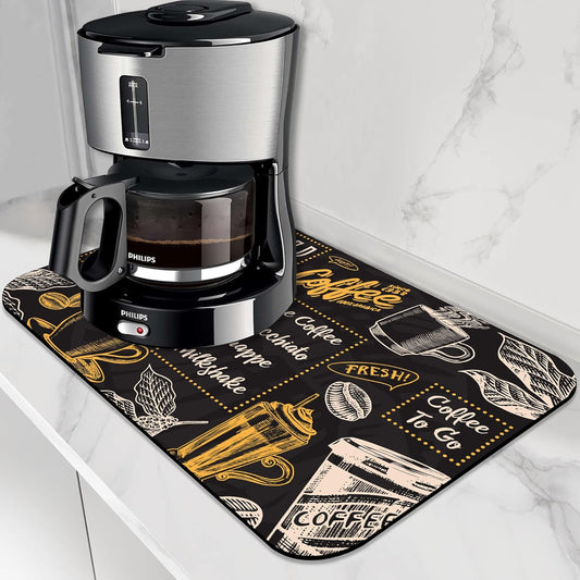 Vintage Coffee Poster Dish Drying Mat,,12"X19" Absorbent Fast Dish Drying Mat for Kitchen Counter Pot and Pan, Kitchen Accessories