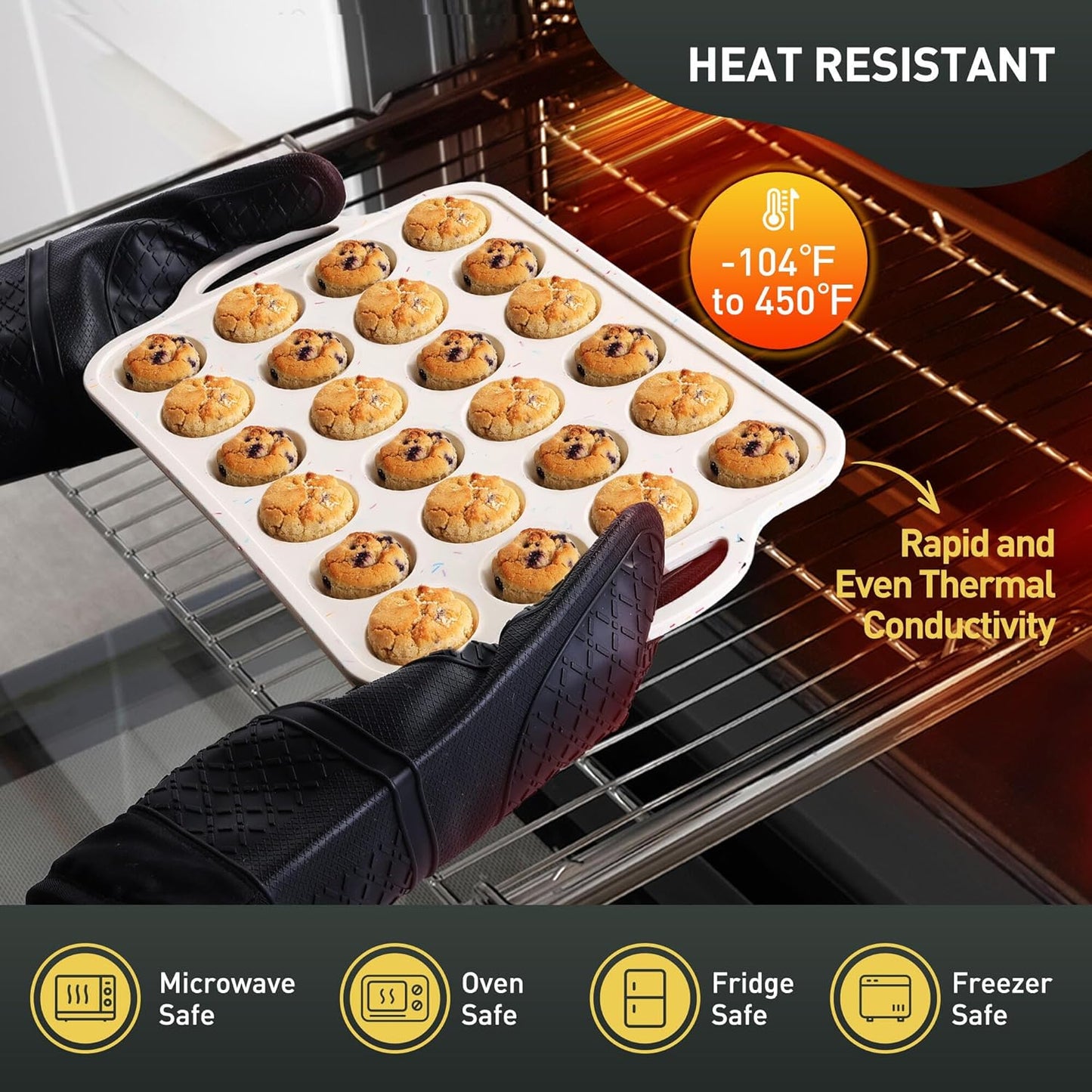 24 Cups Silicone Muffin Pan with Metal Reinforced Frame Mini Size Cupcake Pan Tray Egg Bites Silicone Circle Cookie Molds Muffin Tin Tart Pans Non Stick Toxic Oven Safe Baking Sheet Set