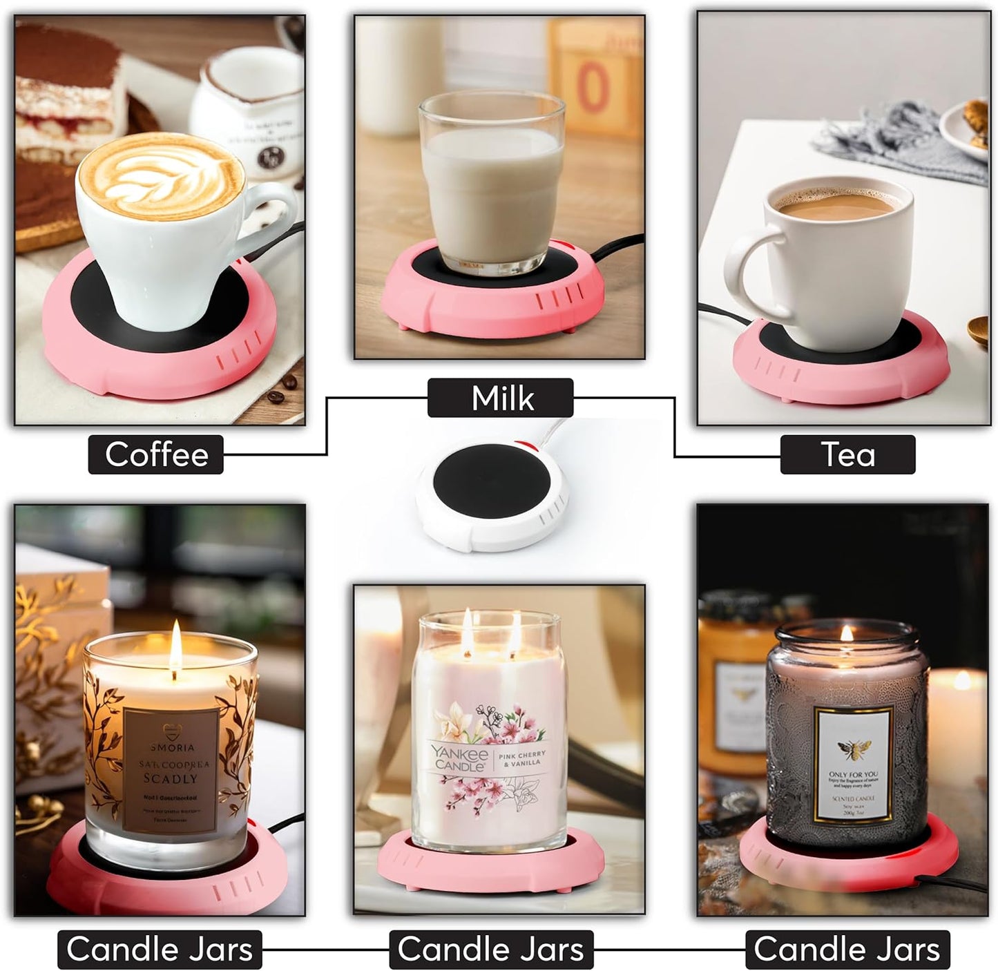 Large Candle Warmer Plate Safely Releases Scents Without a Flame - Used as Candle Jar Warmer, Coffee Warmer, Mug Warmer, Cup Warmer, Tea Warmer Desk in Your Home & Office, 1 Pack, Pink