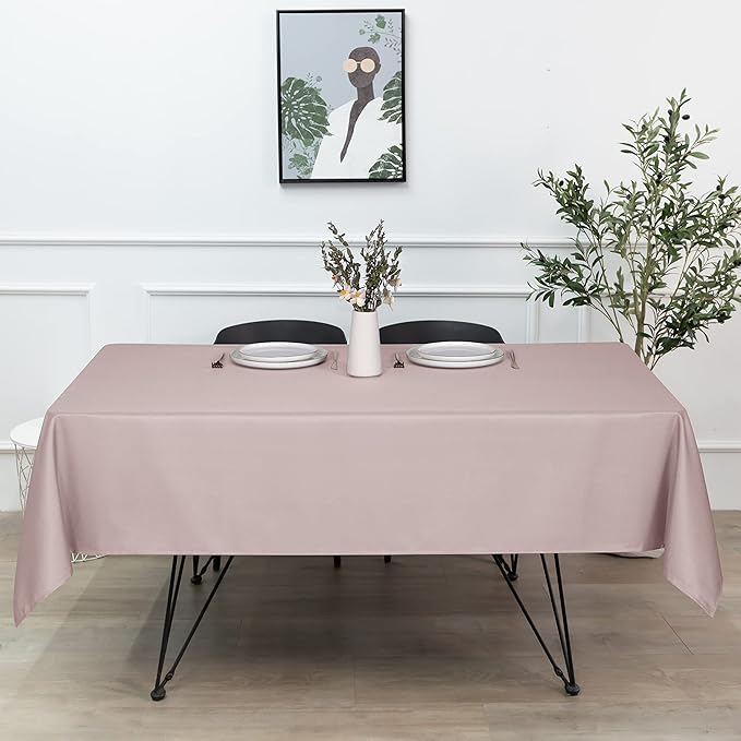 sancua Rectangle Tablecloth - 54 x 108 Inch - Stain and Wrinkle Resistant Washable Polyester Table Cloth, Decorative Fabric Table Cover for Dining Tables, Buffet Parties and Camping, Blush