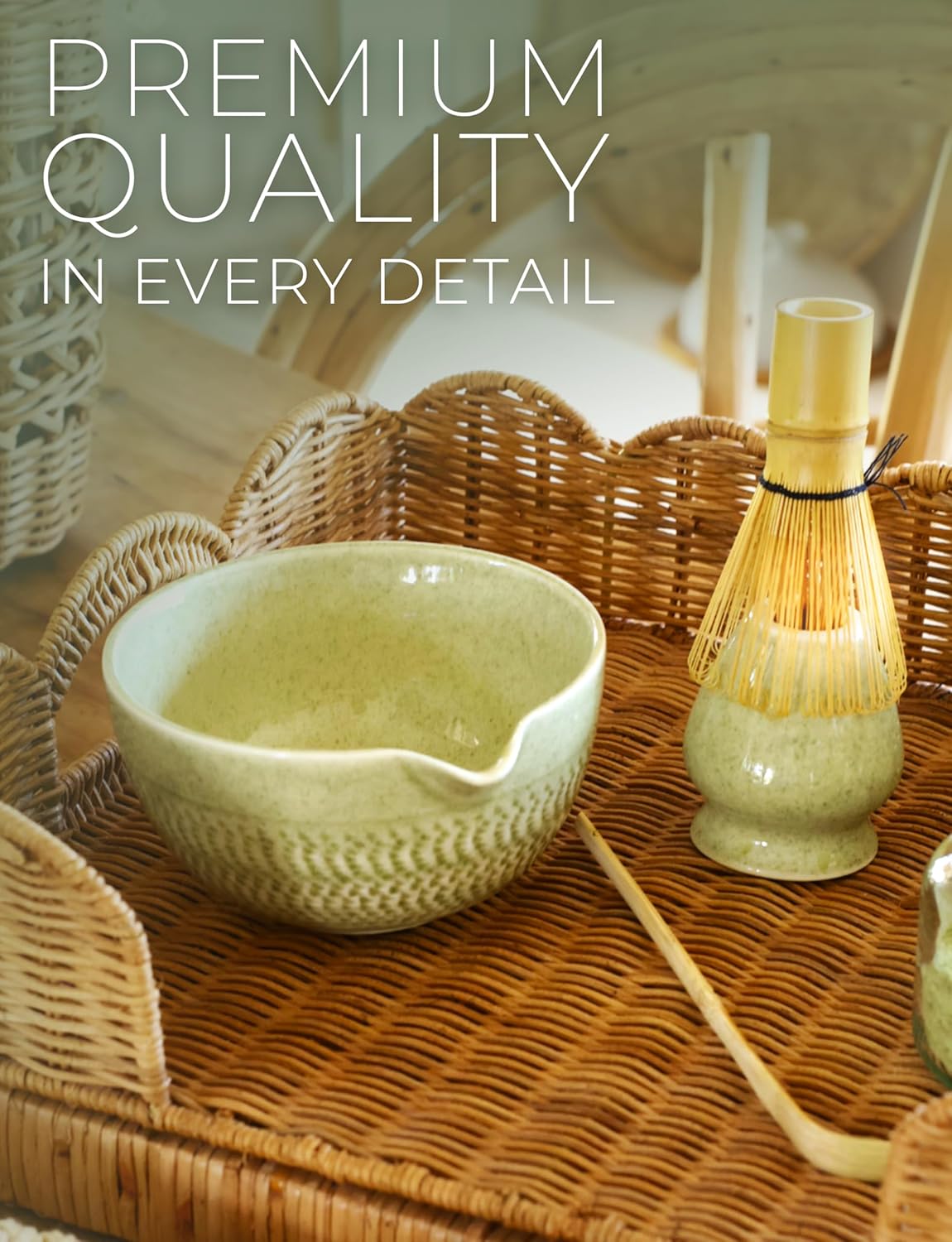 Matcha Set Ceramic kit With Bamboo Whisk Scoop Bowl And Holder For Authentic Japanese Tea Ceremony Smooth Pour Easy Clean Experience Gift For Matcha Lovers (Green)
