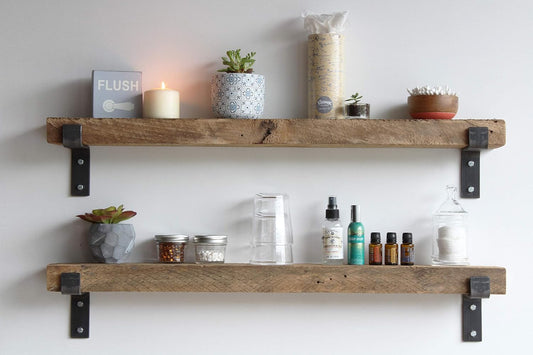 Urban Legacy Accent Shelves | Reclaimed Barn Plank | Set of 2 with Full Brackets (Natural 30" x 7" x 2")