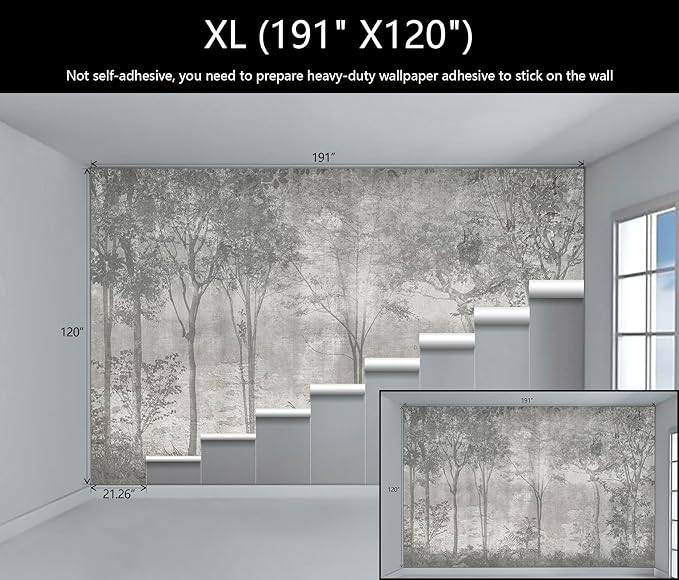 WFBHUA-Vintage Forest Woodland Mural Wallpaper Gray Old Wall Tree Wallpaper for Bedroom Living Room(Not Peel and Stick)