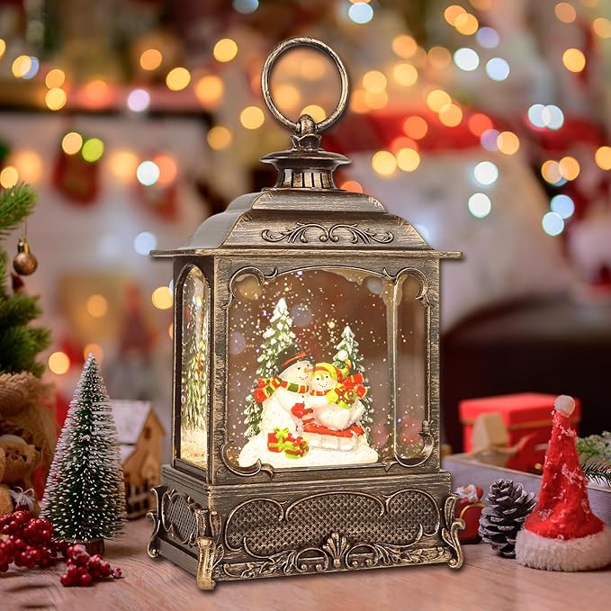Christmas Snow Globes,Christmas Decorations for Home,with 6 Hour Timer,Musical Snow Globe,Battery Or USB Powered,Christmas Lantern,Christmas Festival Decor, Snowman Skiing