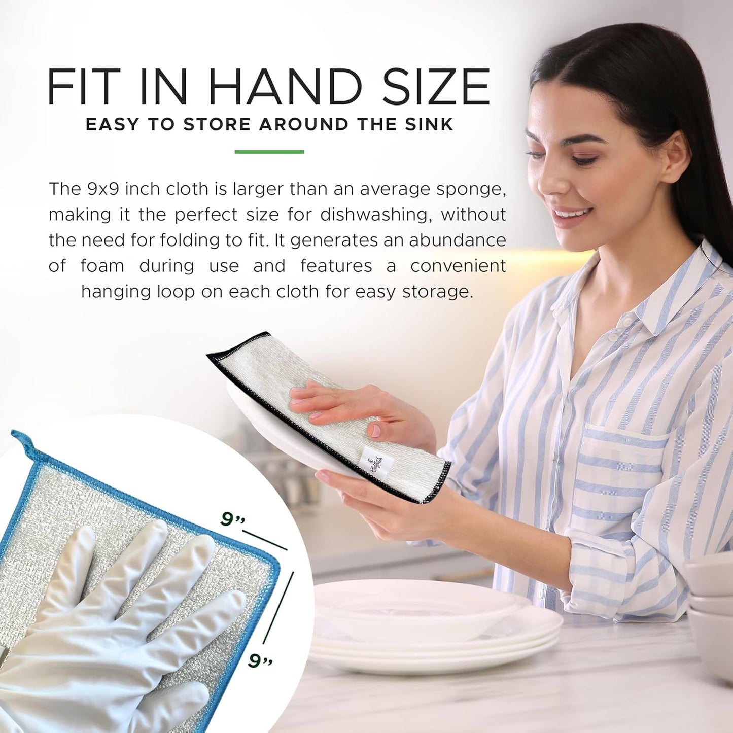 Whiffkitch Dishcloths Dishrags for Kitchen and Household Cleaning 9x9 6-Pack Non-Scratch 2-Ply Weave, Bamboo-Rayon Fabric, Absorbent, Washable, Long-Lasting