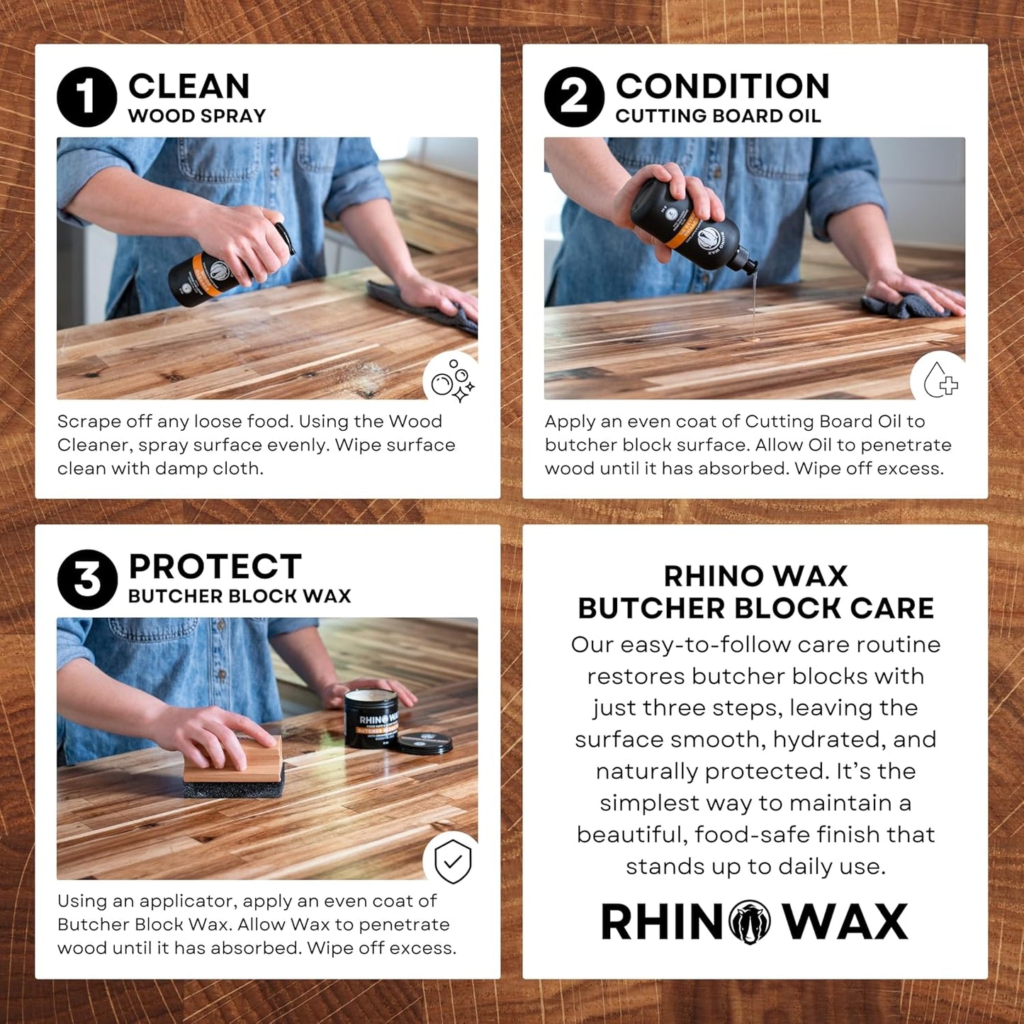 Butcher Block Ultimate Care Kit - Includes Cutting Board Oil, Wax, Wood Spray Cleaner, Bench Scraper, LG Applicator, 3 Cloths - for Butcher Block Countertops and Large Cutting Boards